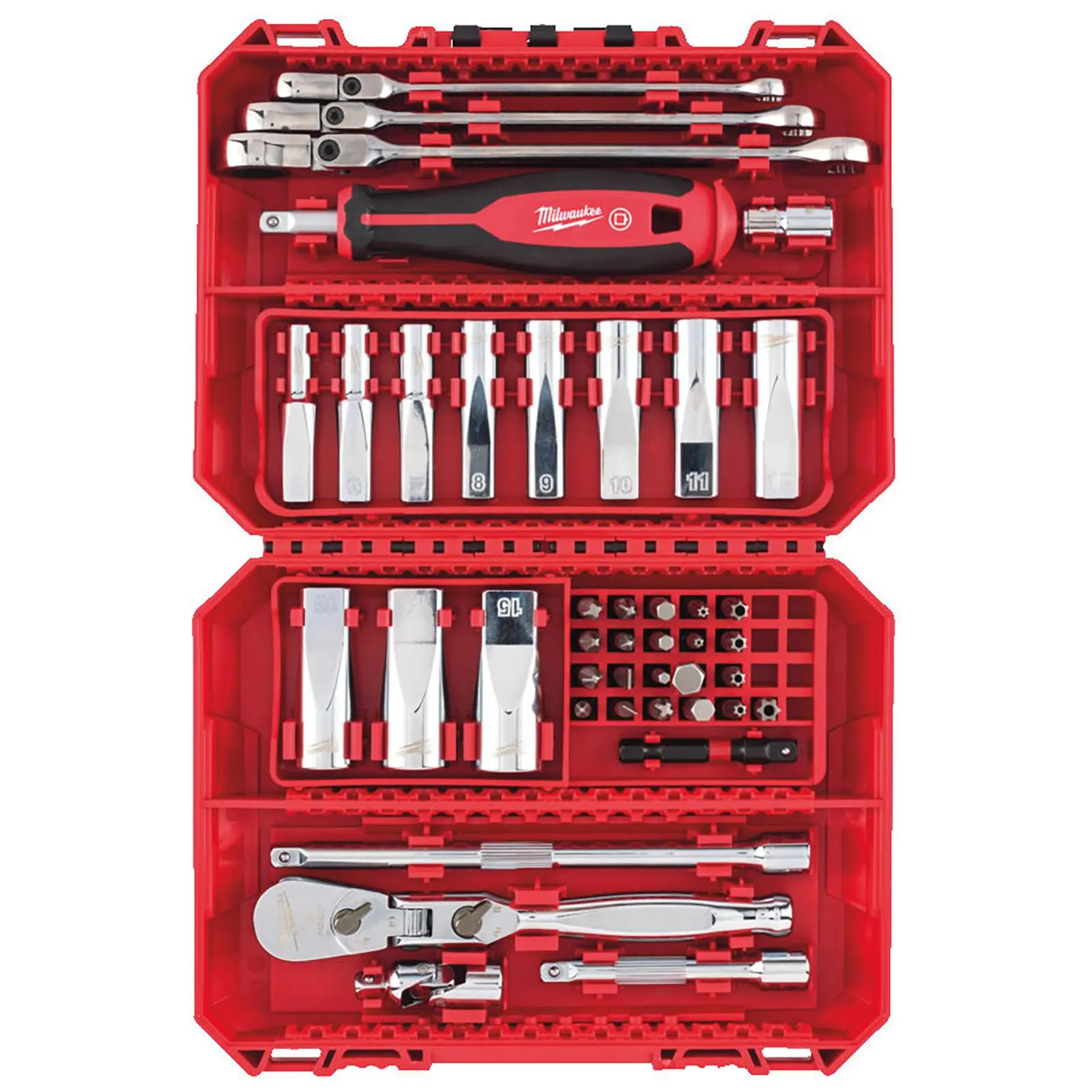 Milwaukee 1/4" Drive Ratchet Spanner Deep Socket Set Metric In PACKOUT Compatible Box 43pc