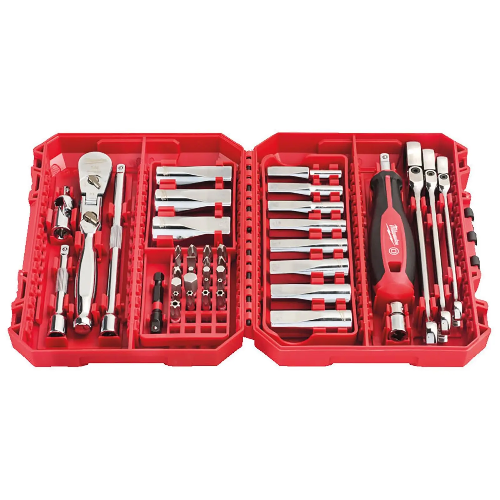 Milwaukee 1/4" Drive Ratchet Spanner Deep Socket Set Metric In PACKOUT Compatible Box 43pc - Image 2
