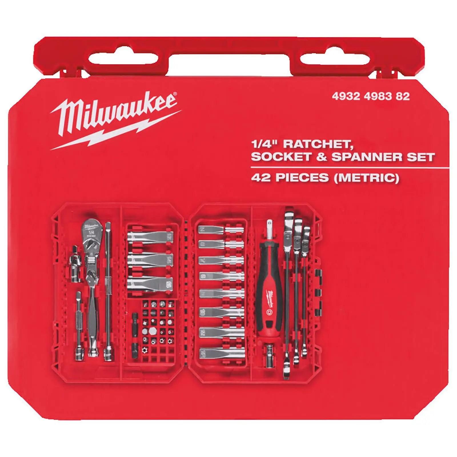 Milwaukee 1/4" Drive Ratchet Spanner Deep Socket Set Metric In PACKOUT Compatible Box 43pc - Image 4