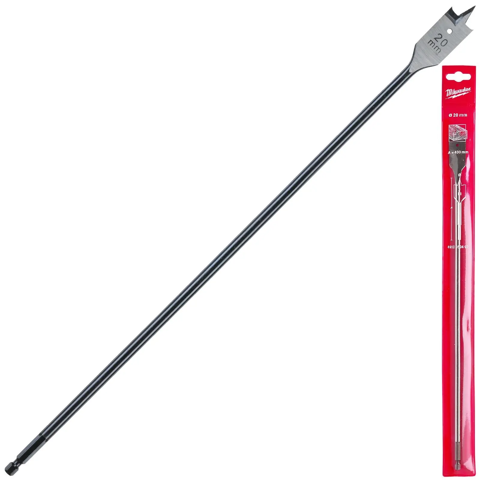 Milwaukee Flat Wood Boring Drill Bits 400mm Length 1/4" Hex Shank - Image 20