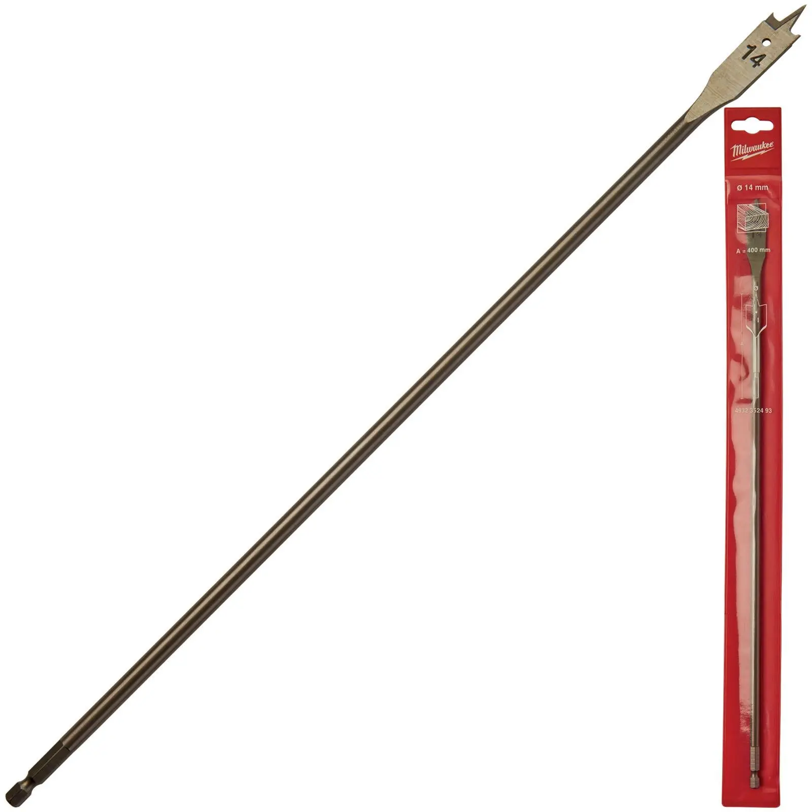 Milwaukee Flat Wood Boring Drill Bits 400mm Length 1/4" Hex Shank - Image 26