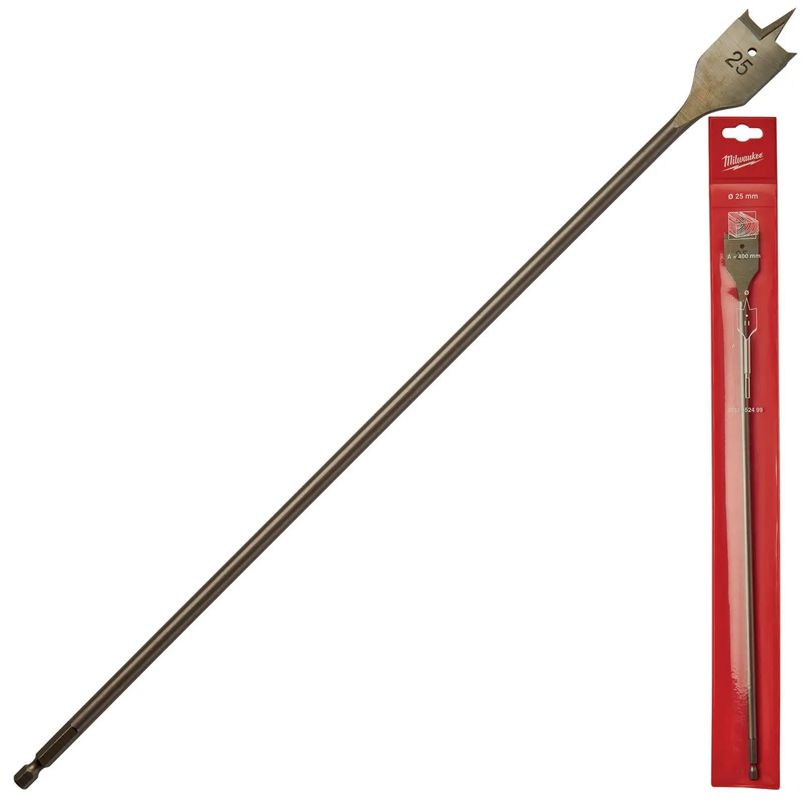 Milwaukee Flat Wood Boring Drill Bits 400mm Length 1/4" Hex Shank - Image 29
