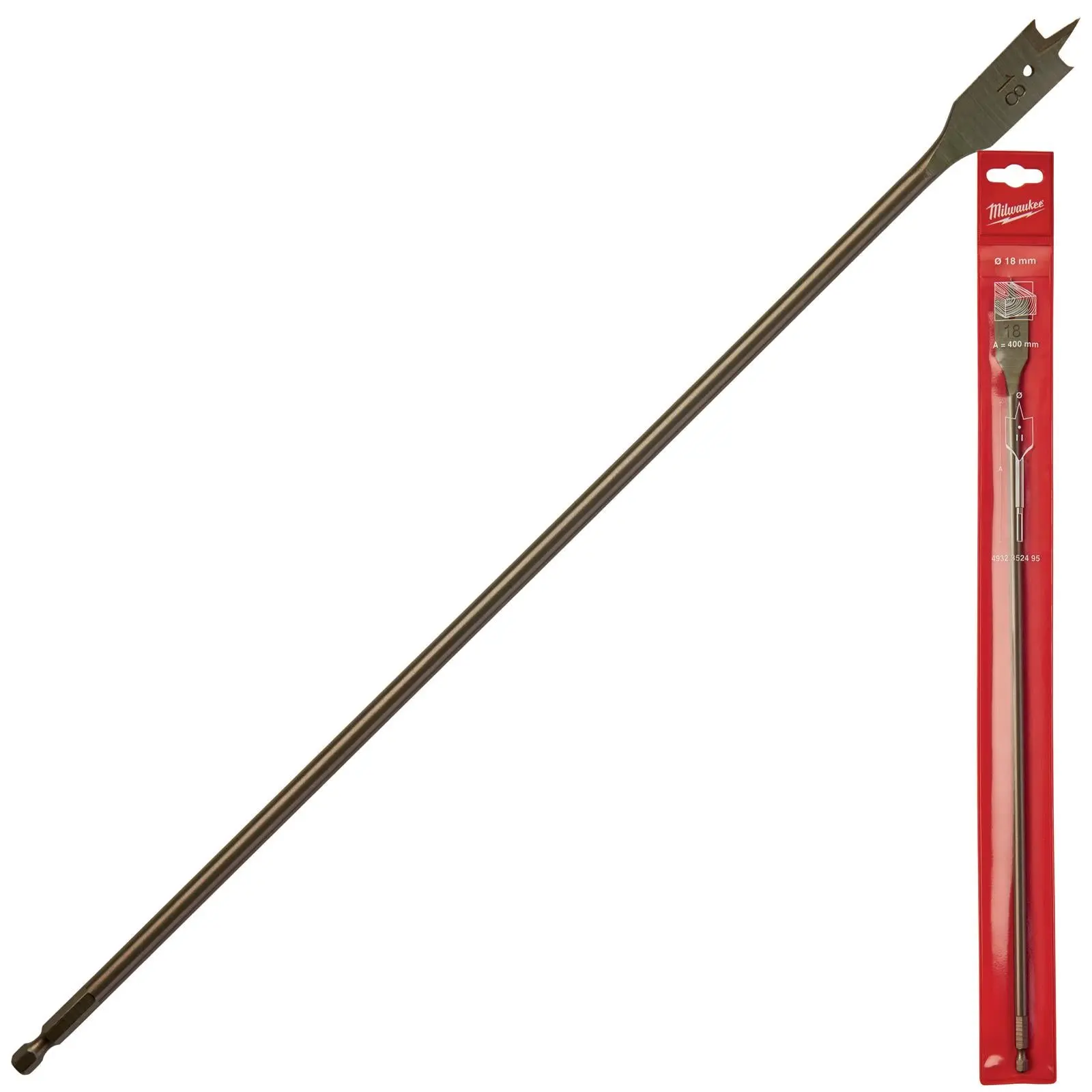 Milwaukee Flat Wood Boring Drill Bits 400mm Length 1/4" Hex Shank - Image 35