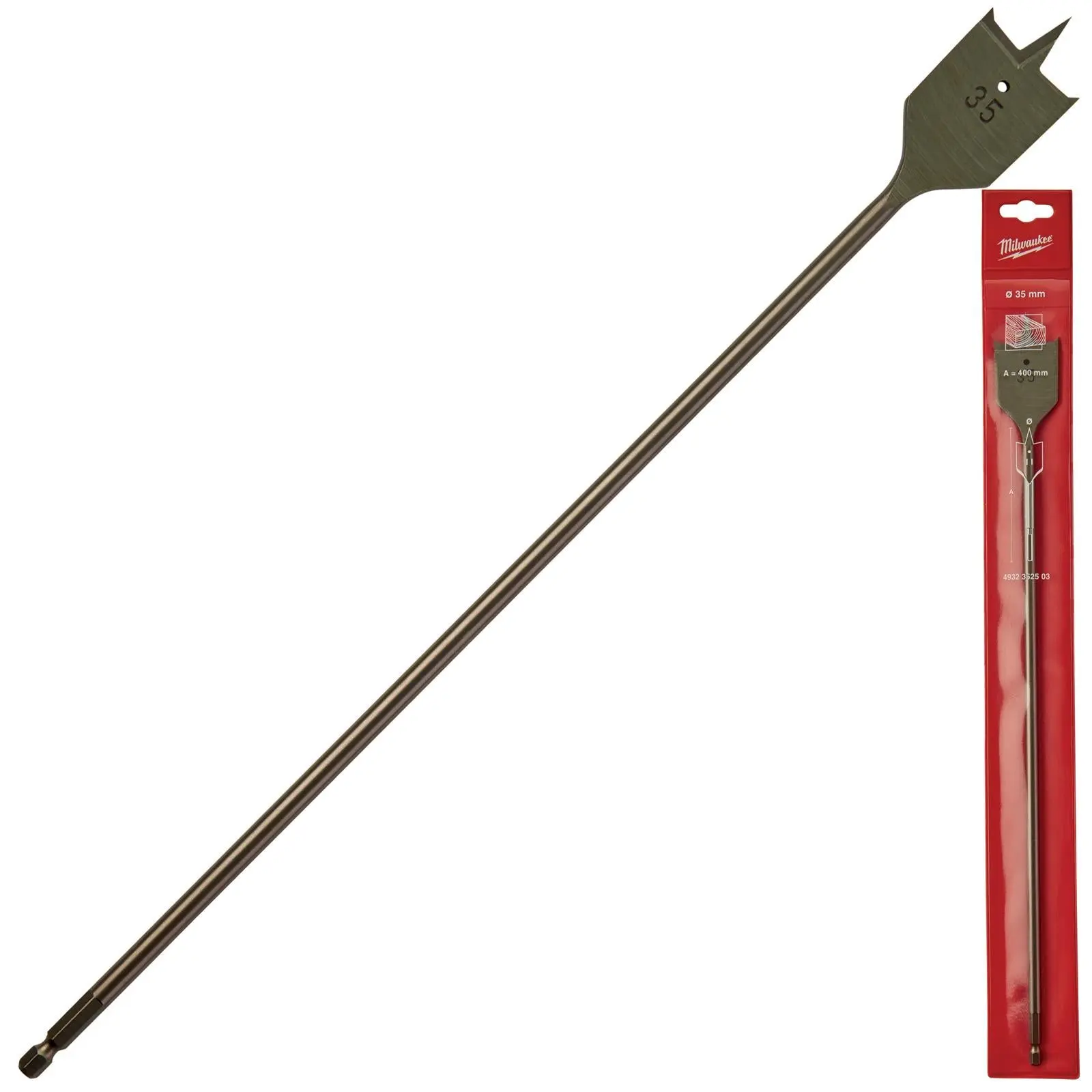 Milwaukee Flat Wood Boring Drill Bits 400mm Length 1/4" Hex Shank - Image 41
