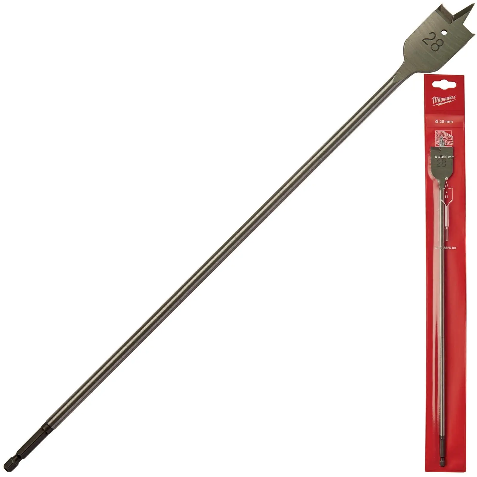 Milwaukee Flat Wood Boring Drill Bits 400mm Length 1/4" Hex Shank - Image 8