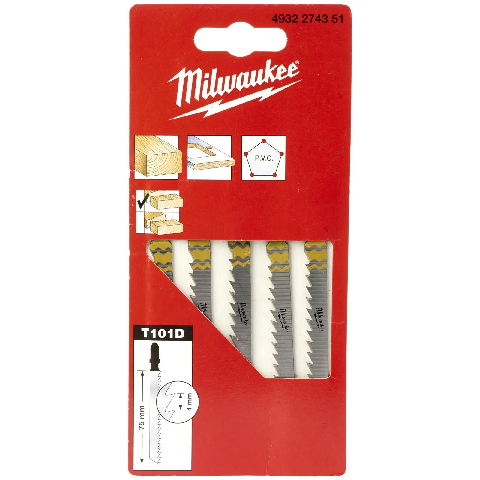 Milwaukee Jigsaw Blades Wood and Plastic 5 Pack Clean Cut 75mm x 4mm T101D - Image 2