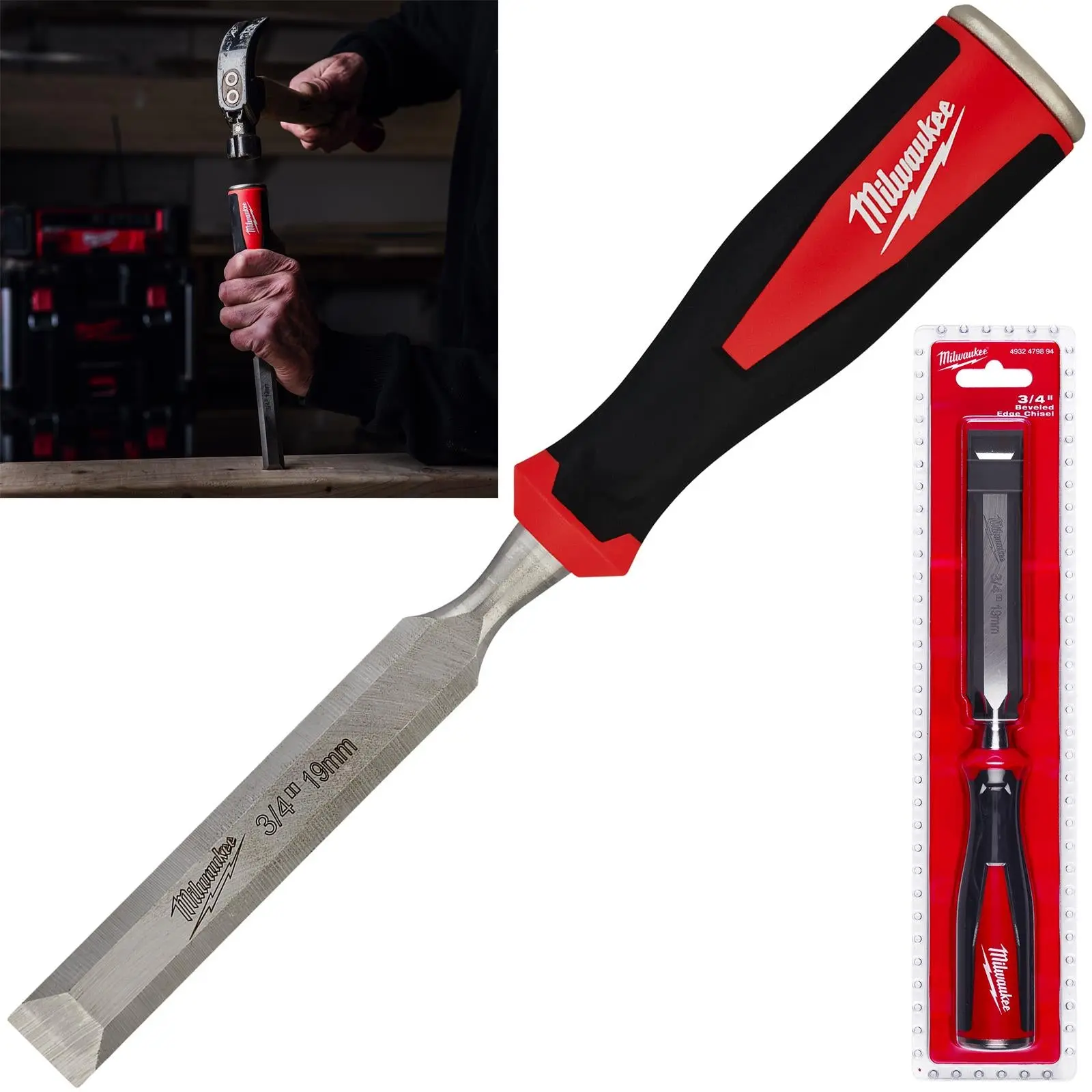 Milwaukee Beveled Edge Wood Chisel 19mm 3/4" All Metal Core with Striking Cap