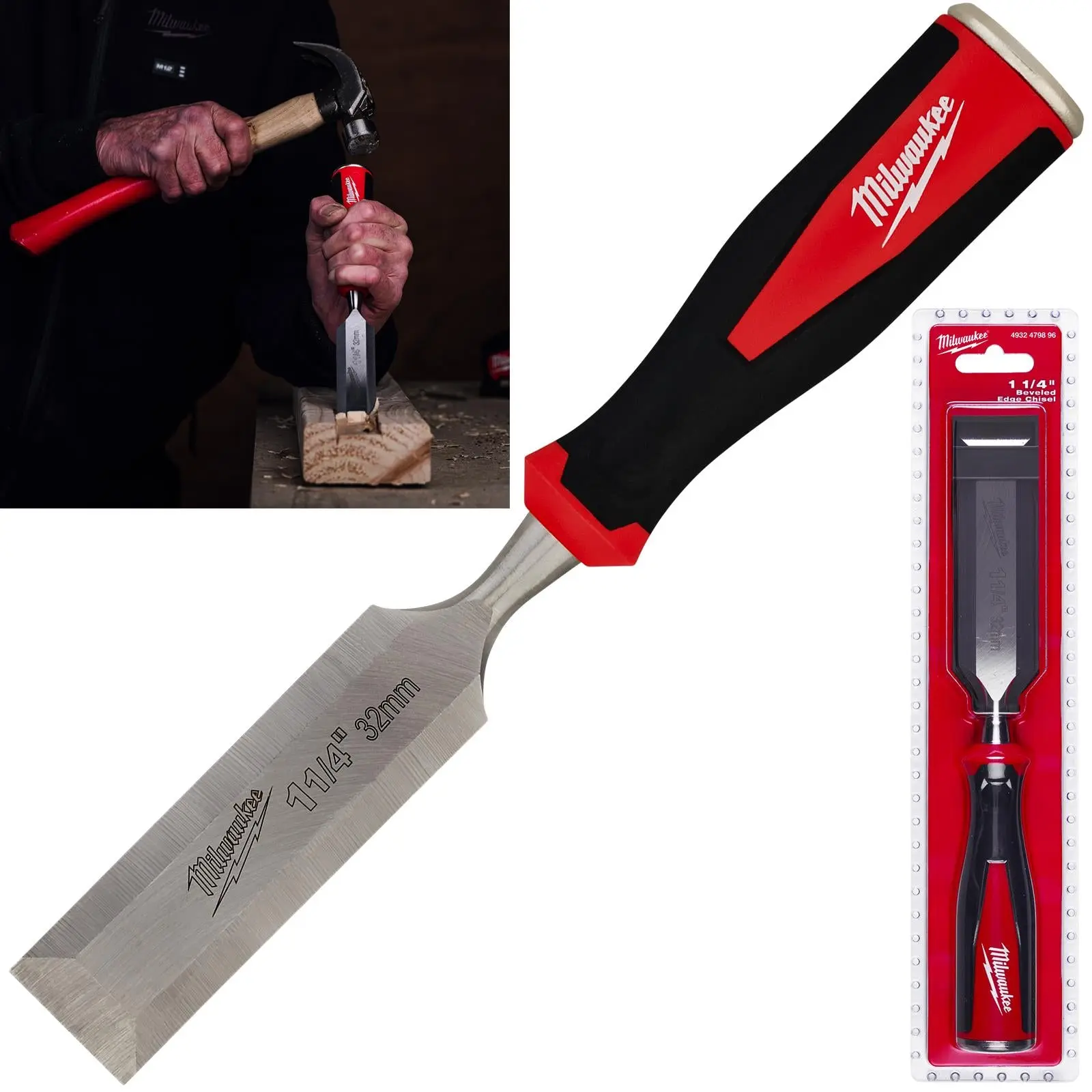 Milwaukee Beveled Edge Wood Chisel 32mm 1-1/4" All Metal Core with Striking Cap