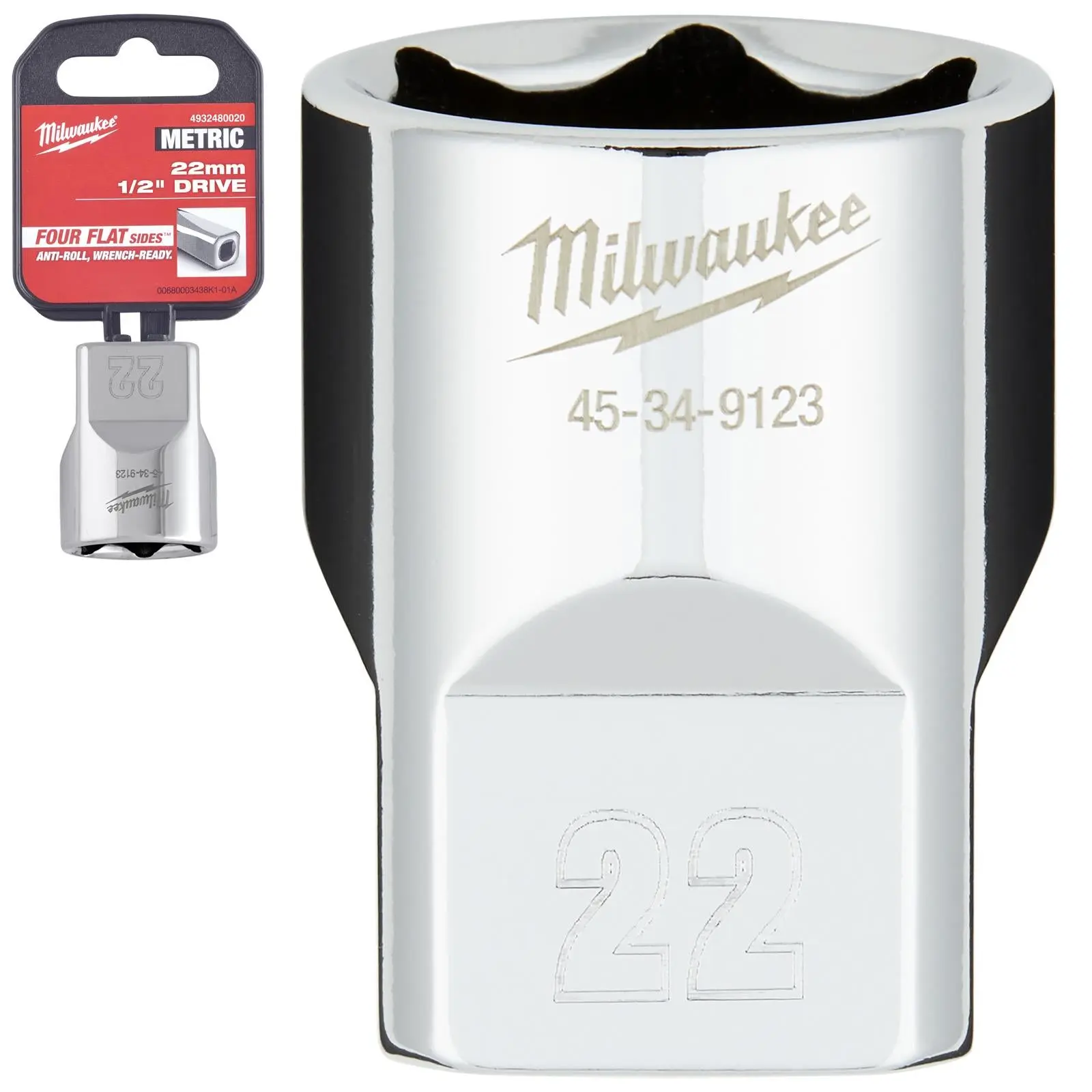 Milwaukee Chrome Socket 1/2" Drive Four Flat Sides Metric Standard 8-36mm Individual - Choose Size - Image 10