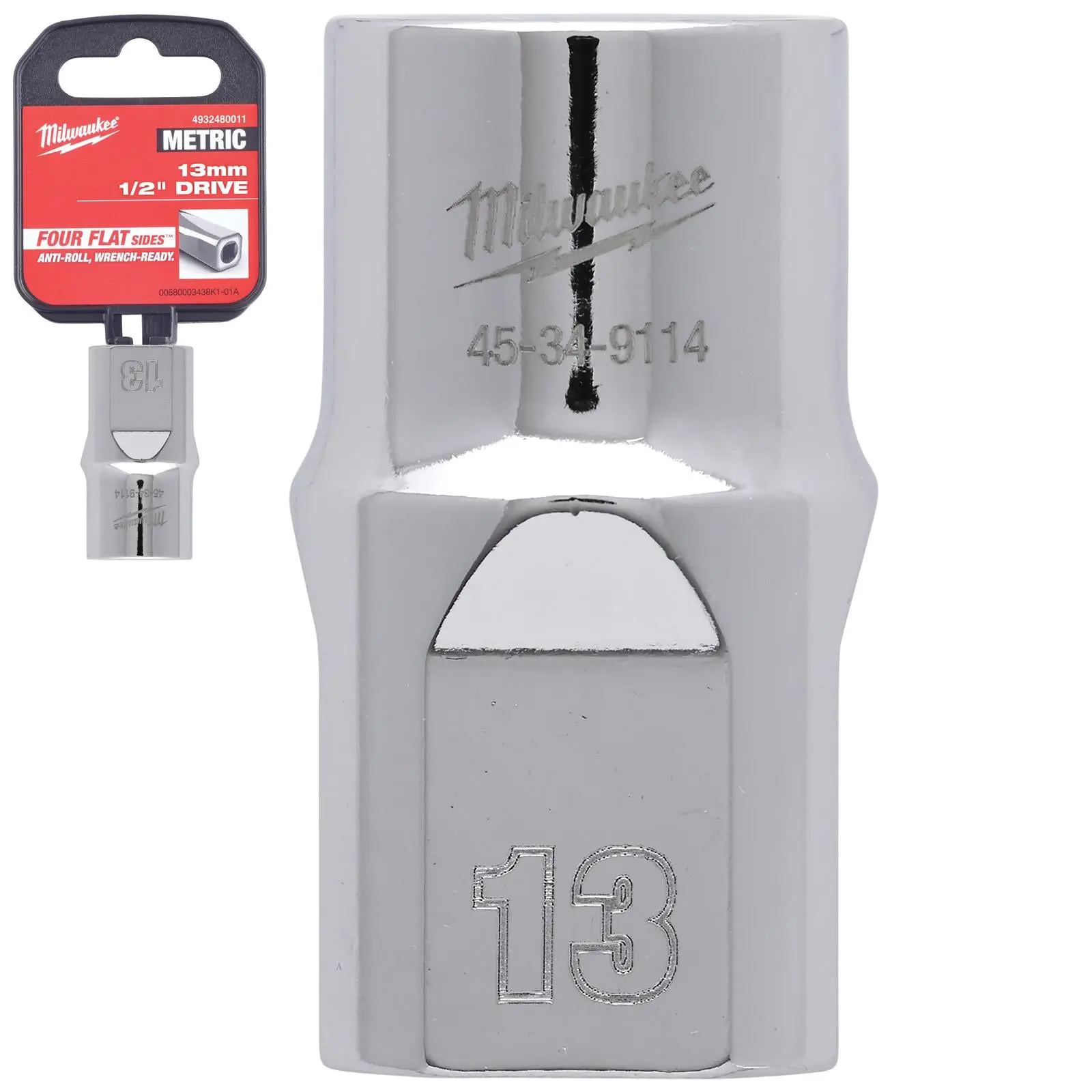 Milwaukee Chrome Socket 1/2" Drive Four Flat Sides Metric Standard 8-36mm Individual - Choose Size - Image 16