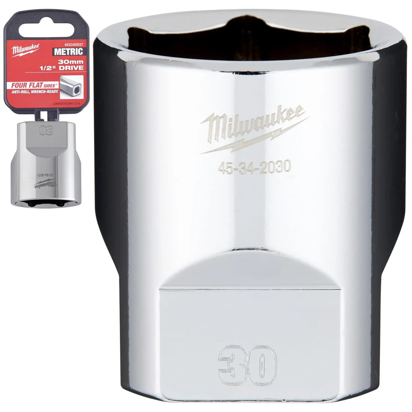 Milwaukee Chrome Socket 1/2" Drive Four Flat Sides Metric Standard 8-36mm Individual - Choose Size - Image 7