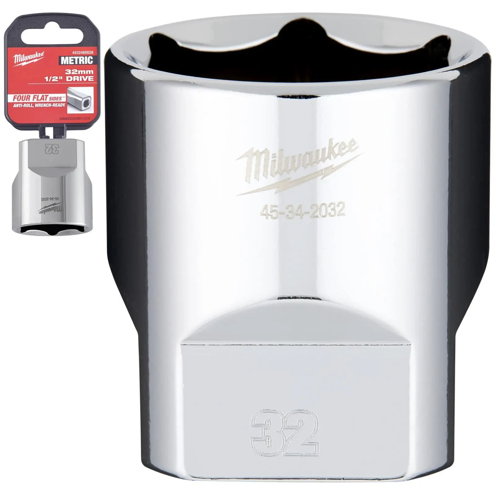 Milwaukee Chrome Socket 1/2" Drive Four Flat Sides Metric Standard 8-36mm Individual - Choose Size - Image 8