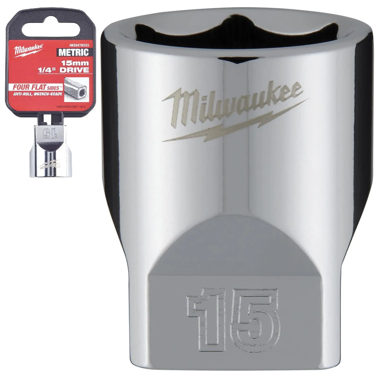 Milwaukee Chrome Socket 1/4" Drive Four Flat Sides Metric Standard 4-15mm Individual - Image 22