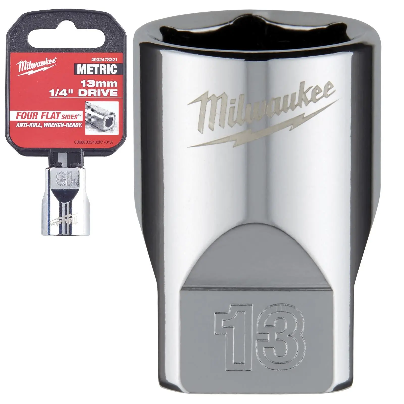 Milwaukee Chrome Socket 1/4" Drive Four Flat Sides Metric Standard 4-15mm Individual - Image 4