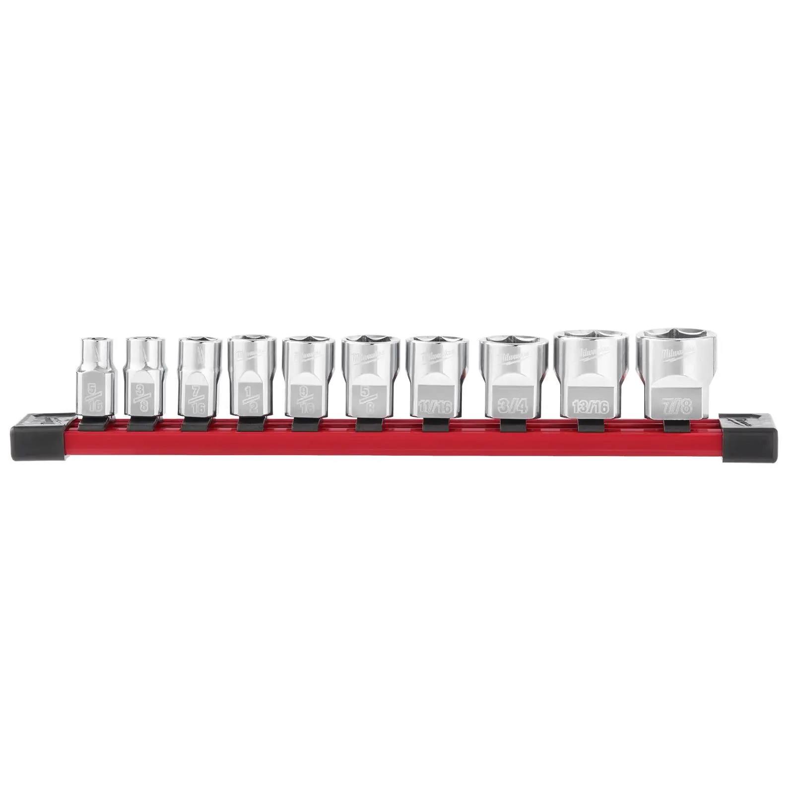 Milwaukee Chrome Socket Set 3/8" Drive Four Flat Sides Imperial SAE on Socket Rail 10 Piece - Image 2