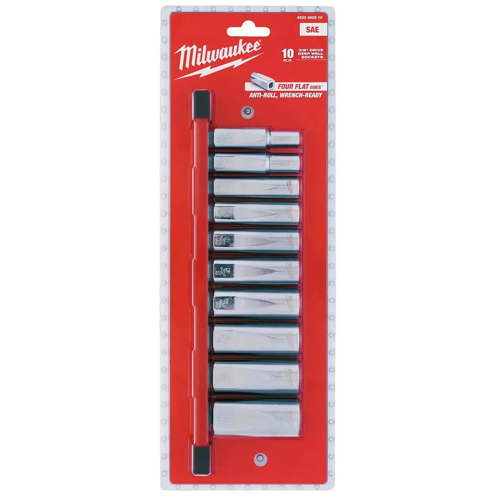 Milwaukee Chrome Socket Set Deep on Socket Rail 3/8" Drive SAE Imperial 5/16"-7/8 - Image 2