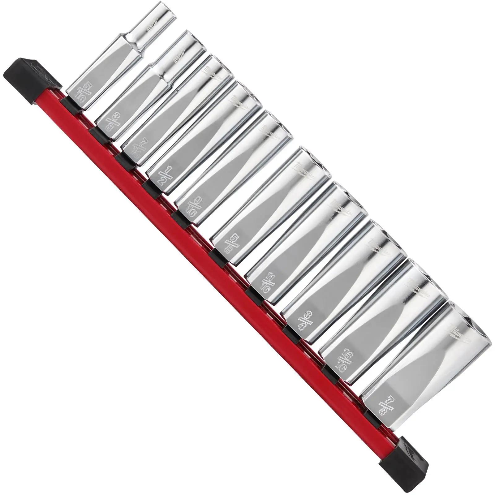 Milwaukee Chrome Socket Set Deep on Socket Rail 3/8" Drive SAE Imperial 5/16"-7/8 - Image 3
