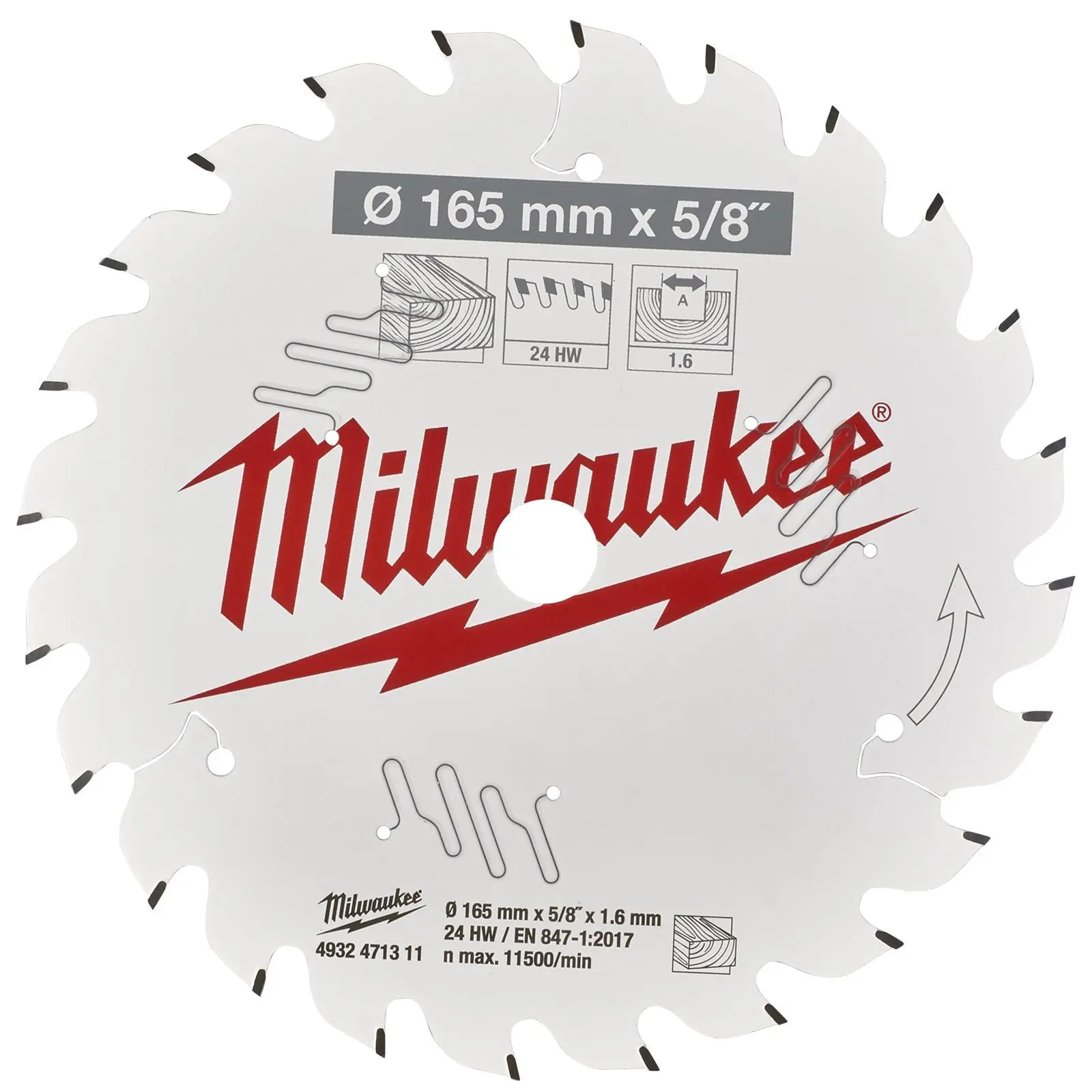 Milwaukee Circular Saw Blade for Wood 165mm x 5/8" Bore x 1.6mm Width 24T ATB - Image 3