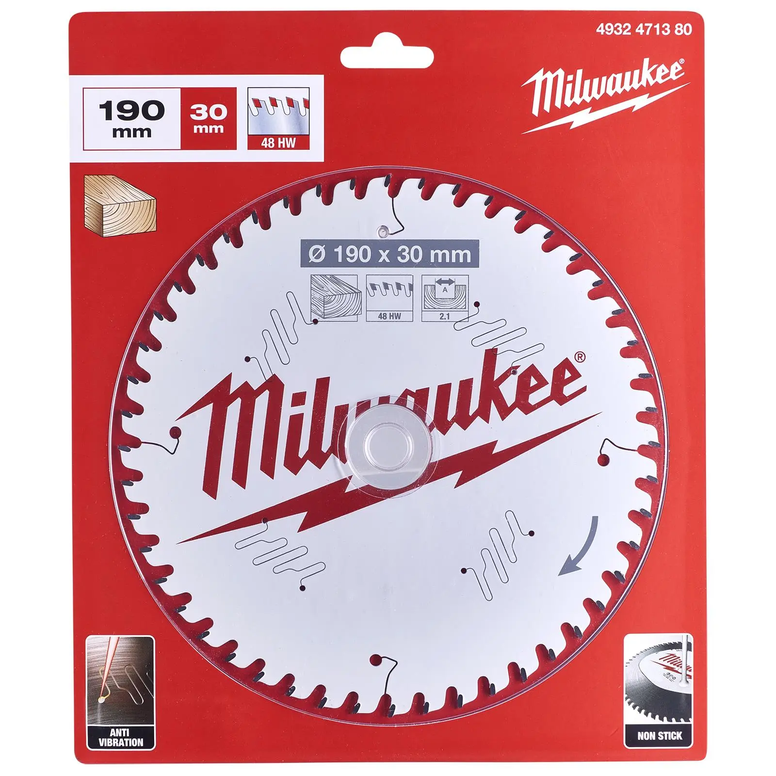 Milwaukee Circular Saw Blade for Wood Clean Cut 190mm x 30mm Bore x 2.1mm Width 48T ATB