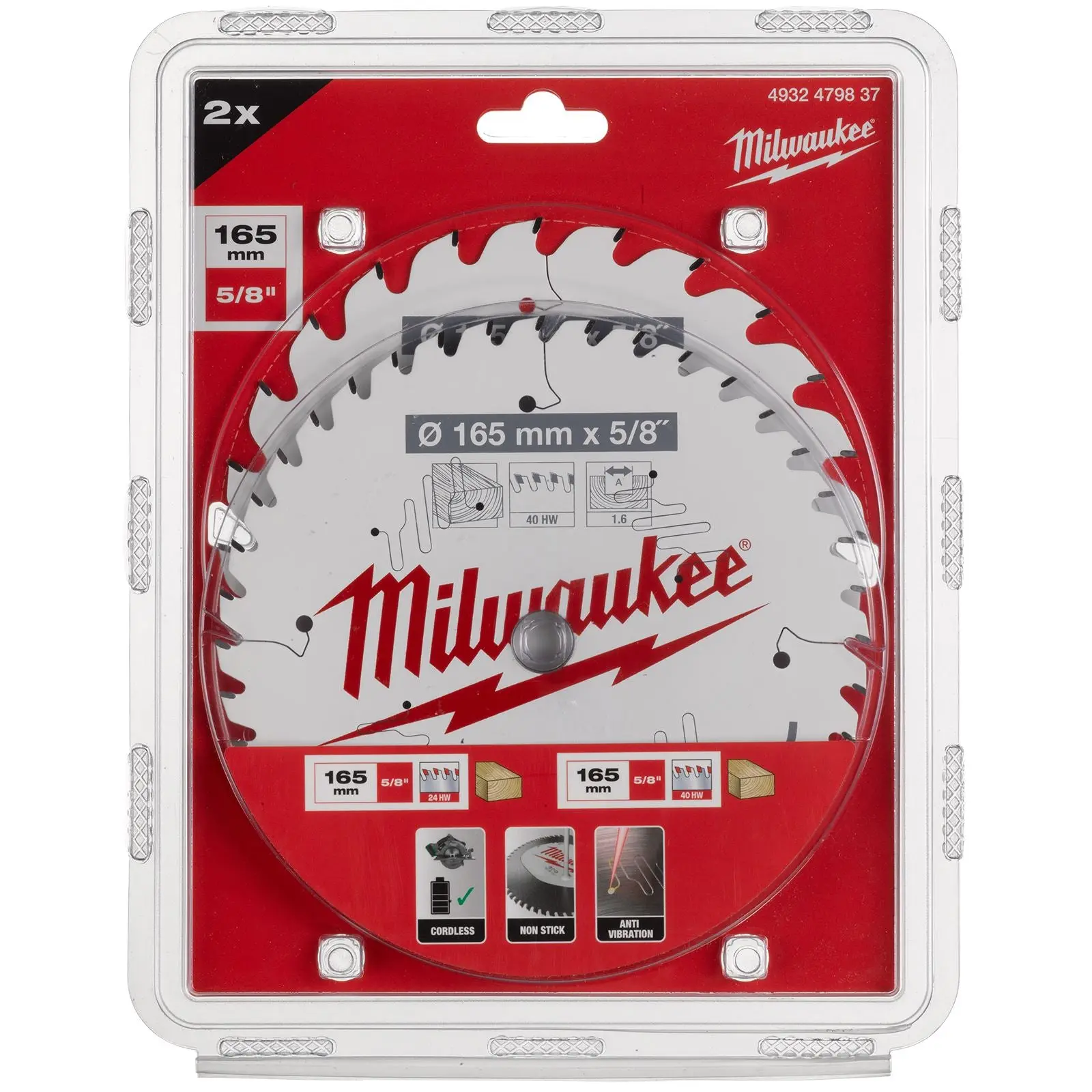 Milwaukee Circular Saw Blade Twin Pack 165mm 24T Fast Cut 40T Clean Cut - Image 2