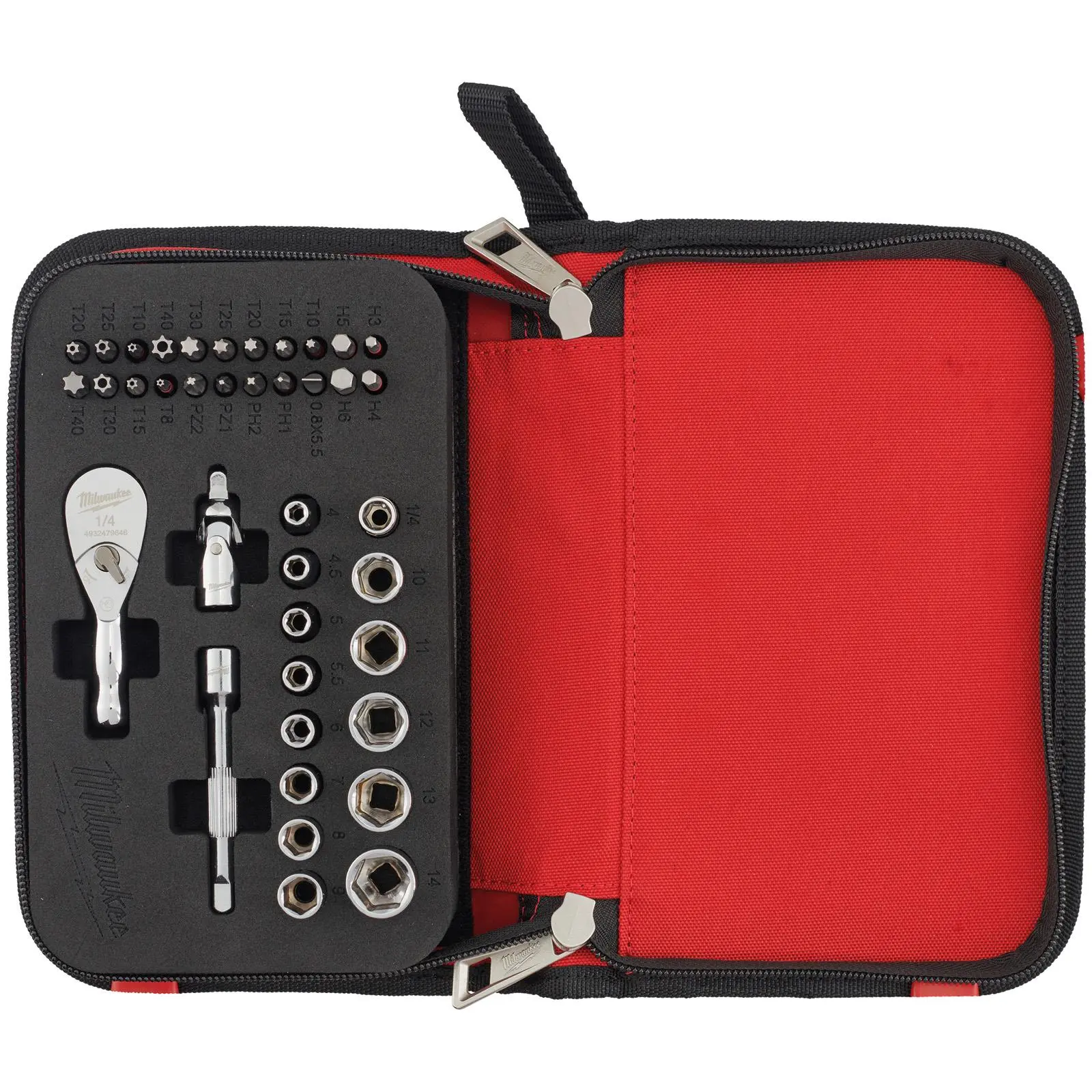 Milwaukee Compact Ratchet Set 1/4" Drive 4-14mm in Textile Case 39 Pieces
