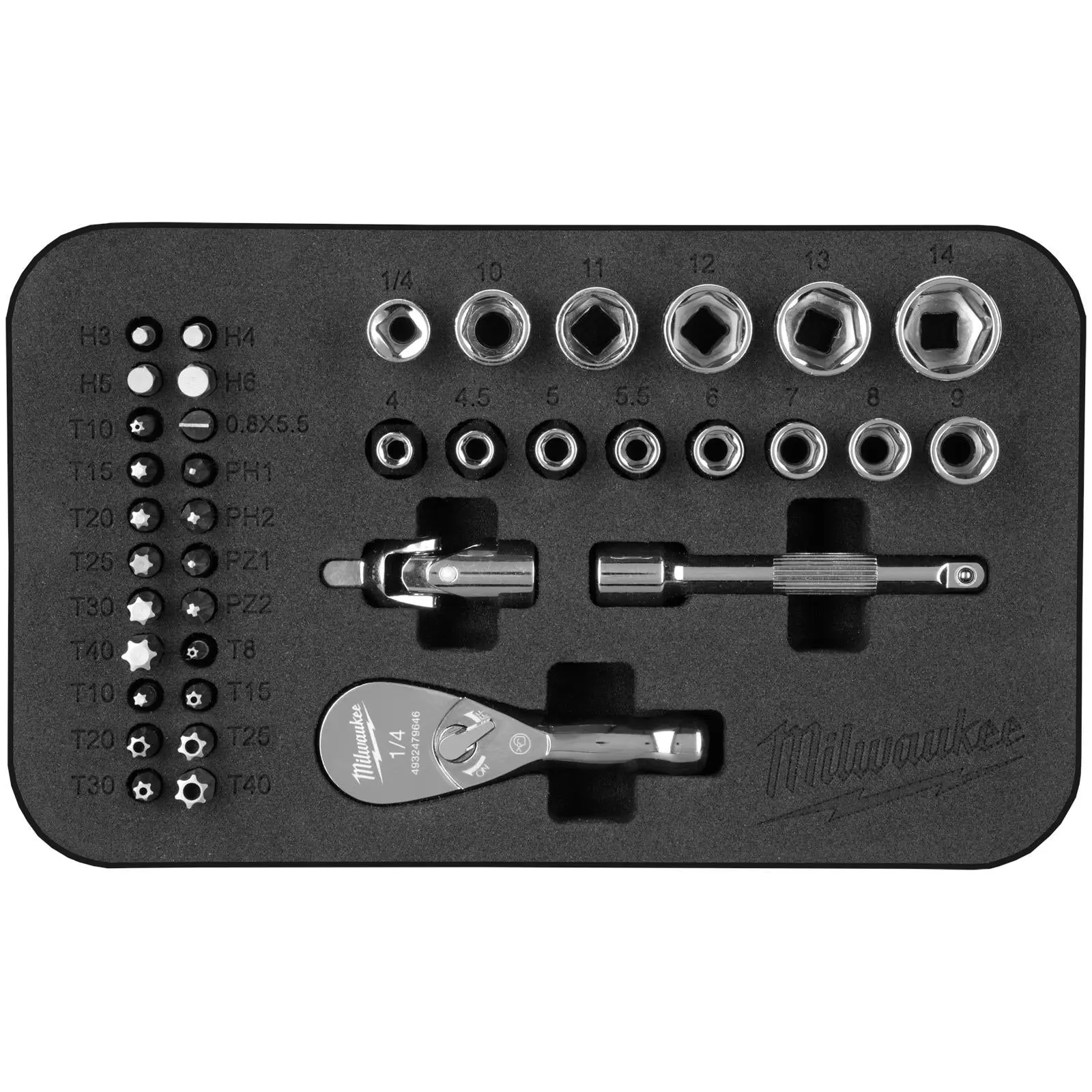 Milwaukee Compact Ratchet Set 1/4" Drive 4-14mm in Textile Case 39 Pieces - Image 4