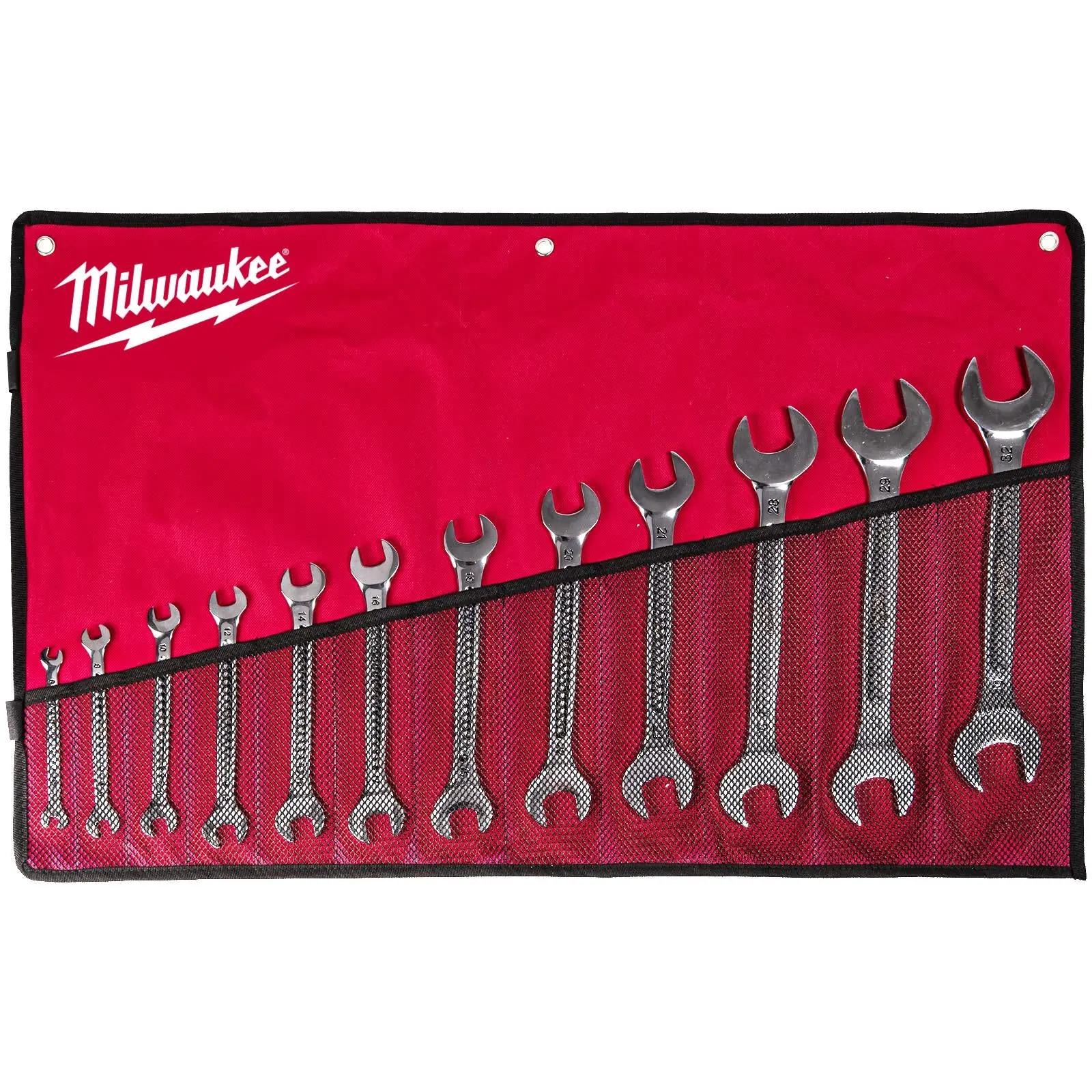 Milwaukee Double Open End Spanner Set in Tool Roll 12 Piece 6-32mm