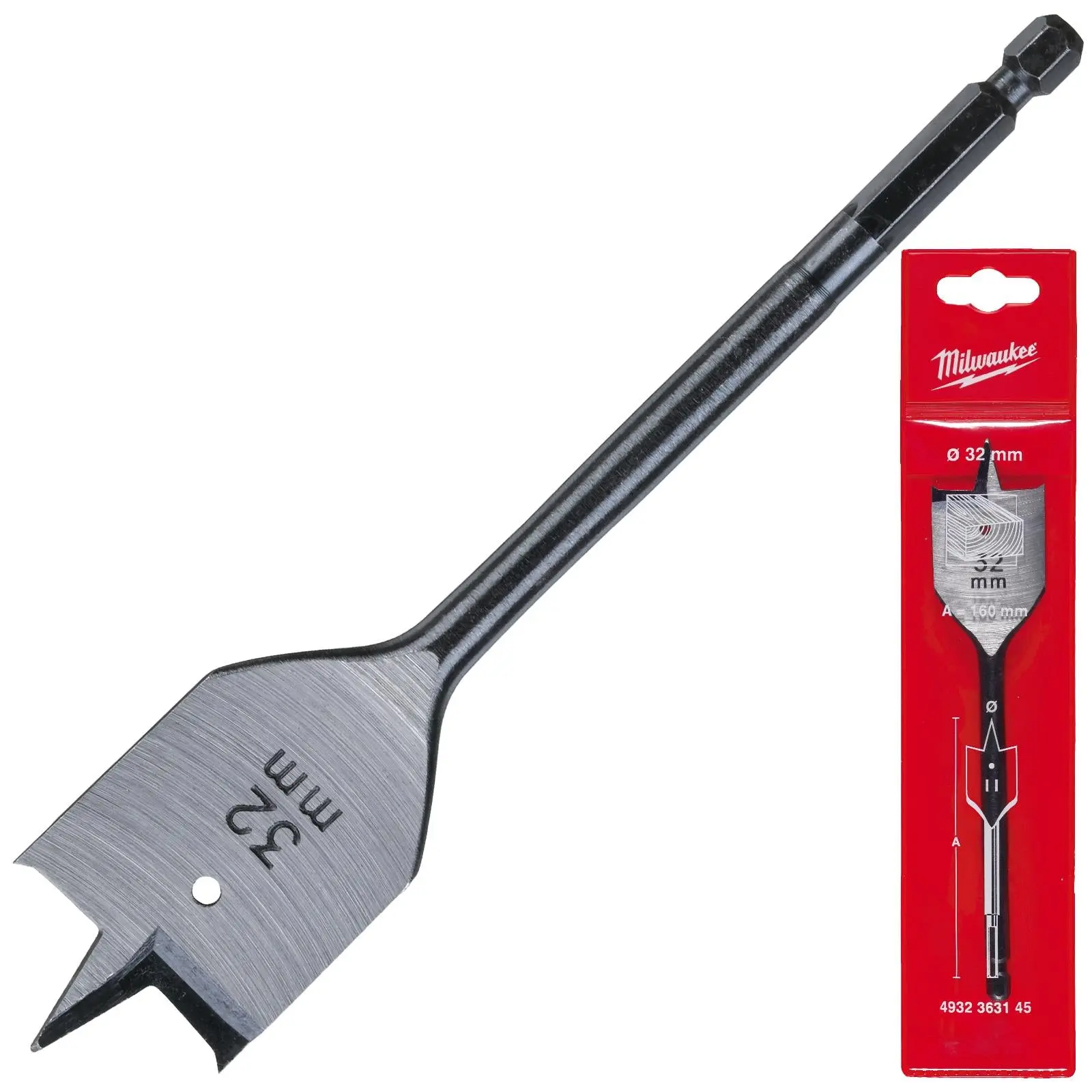 Milwaukee Flat Wood Boring Drill Bits 152mm Length 1/4" Hex Shank - Image 33
