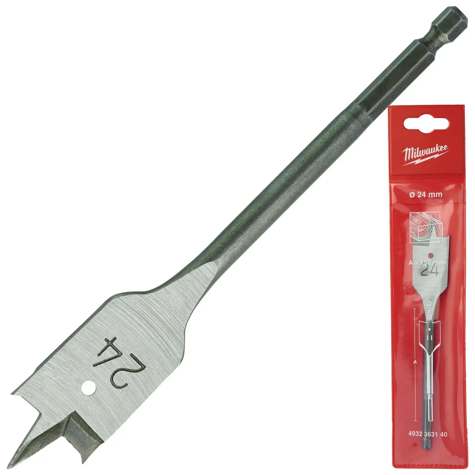 Milwaukee Flat Wood Boring Drill Bits 152mm Length 1/4" Hex Shank - Image 36