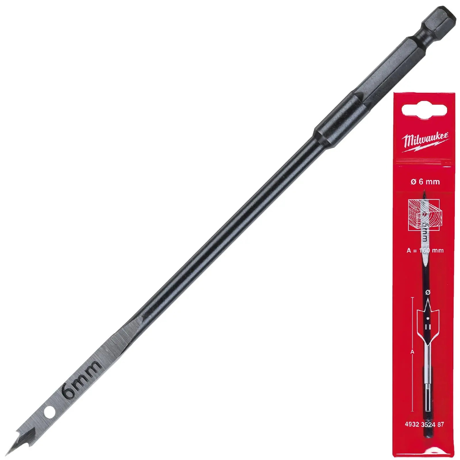 Milwaukee Flat Wood Boring Drill Bits 152mm Length 1/4" Hex Shank - Image 45