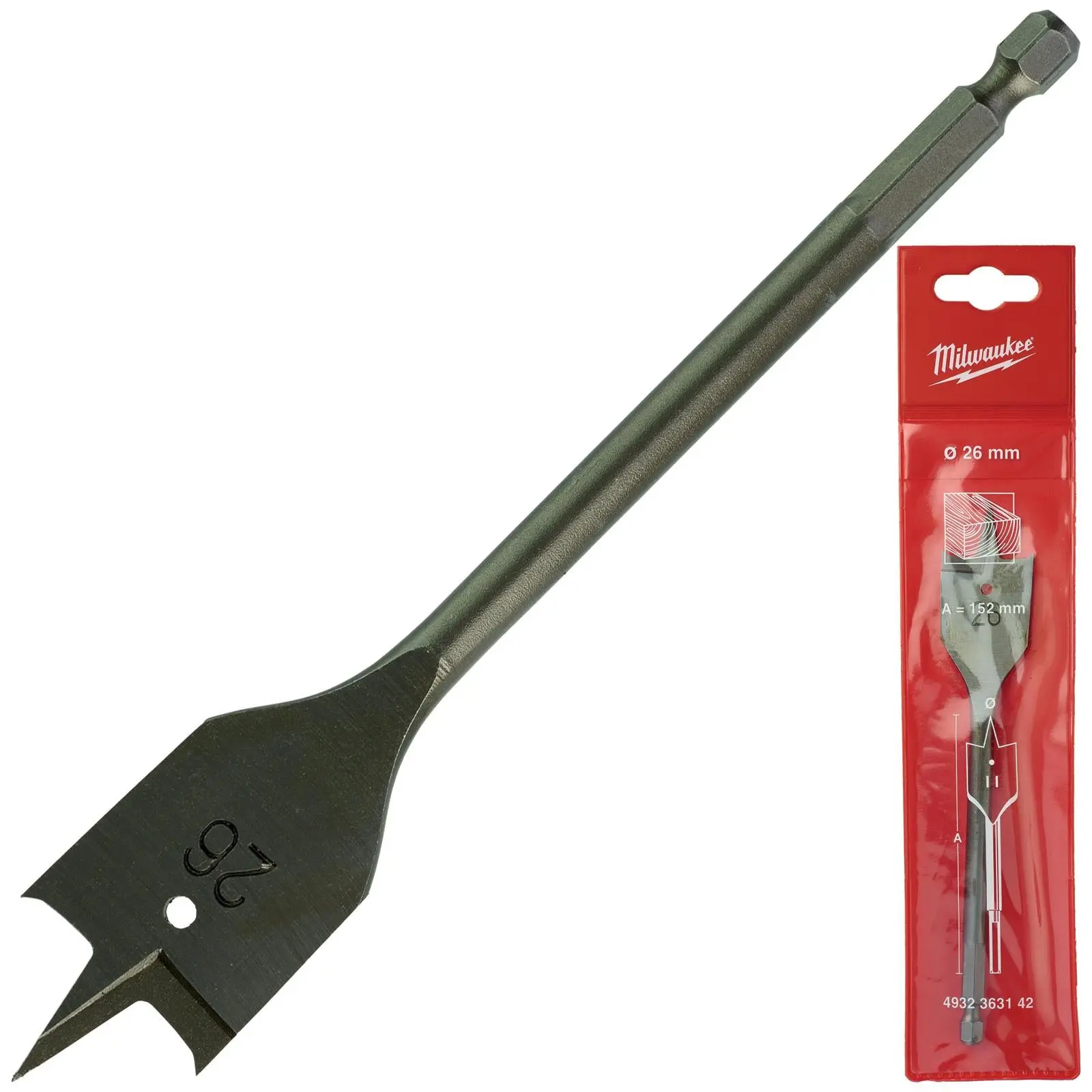 Milwaukee Flat Wood Boring Drill Bits 152mm Length 1/4" Hex Shank - Image 48