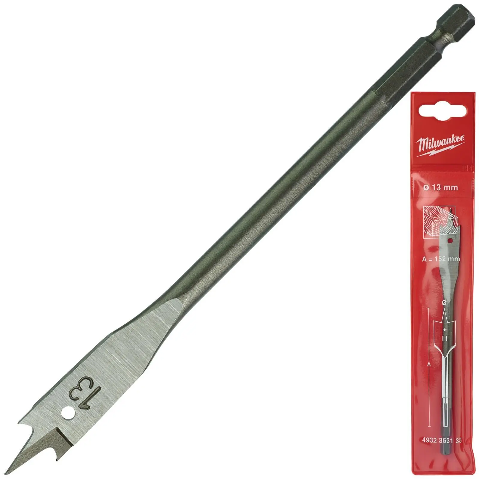 Milwaukee Flat Wood Boring Drill Bits 152mm Length 1/4" Hex Shank - Image 7