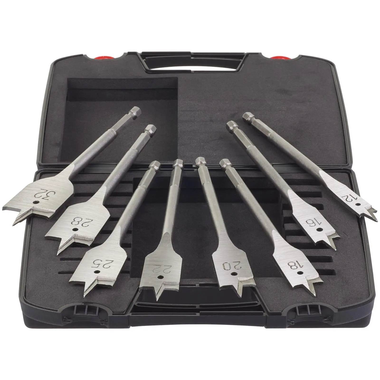 Milwaukee Flat Wood Drill Bit Set in Case 1/4" Hex Shank 12-32mm 8 Pieces