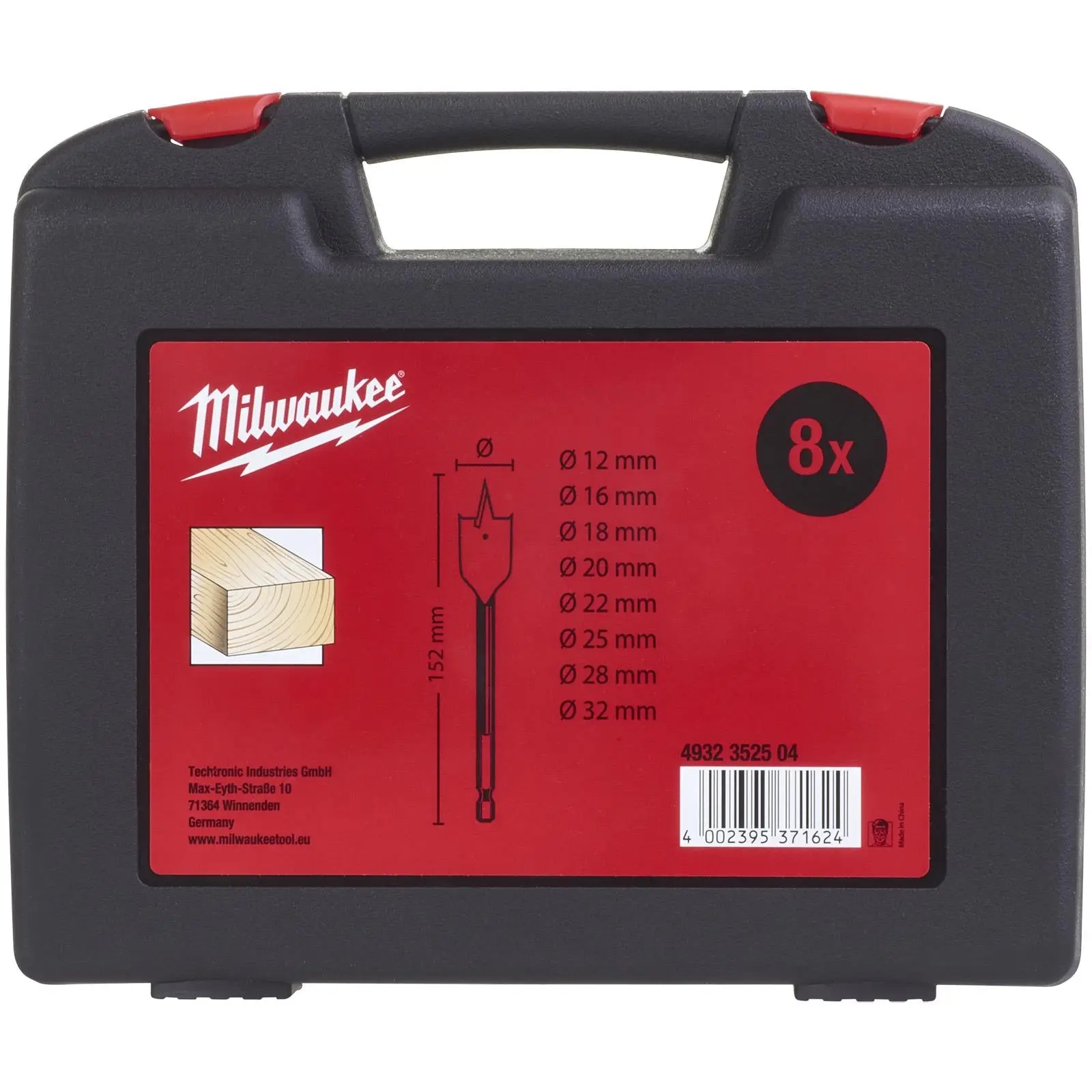 Milwaukee Flat Wood Drill Bit Set in Case 1/4" Hex Shank 12-32mm 8 Pieces - Image 3