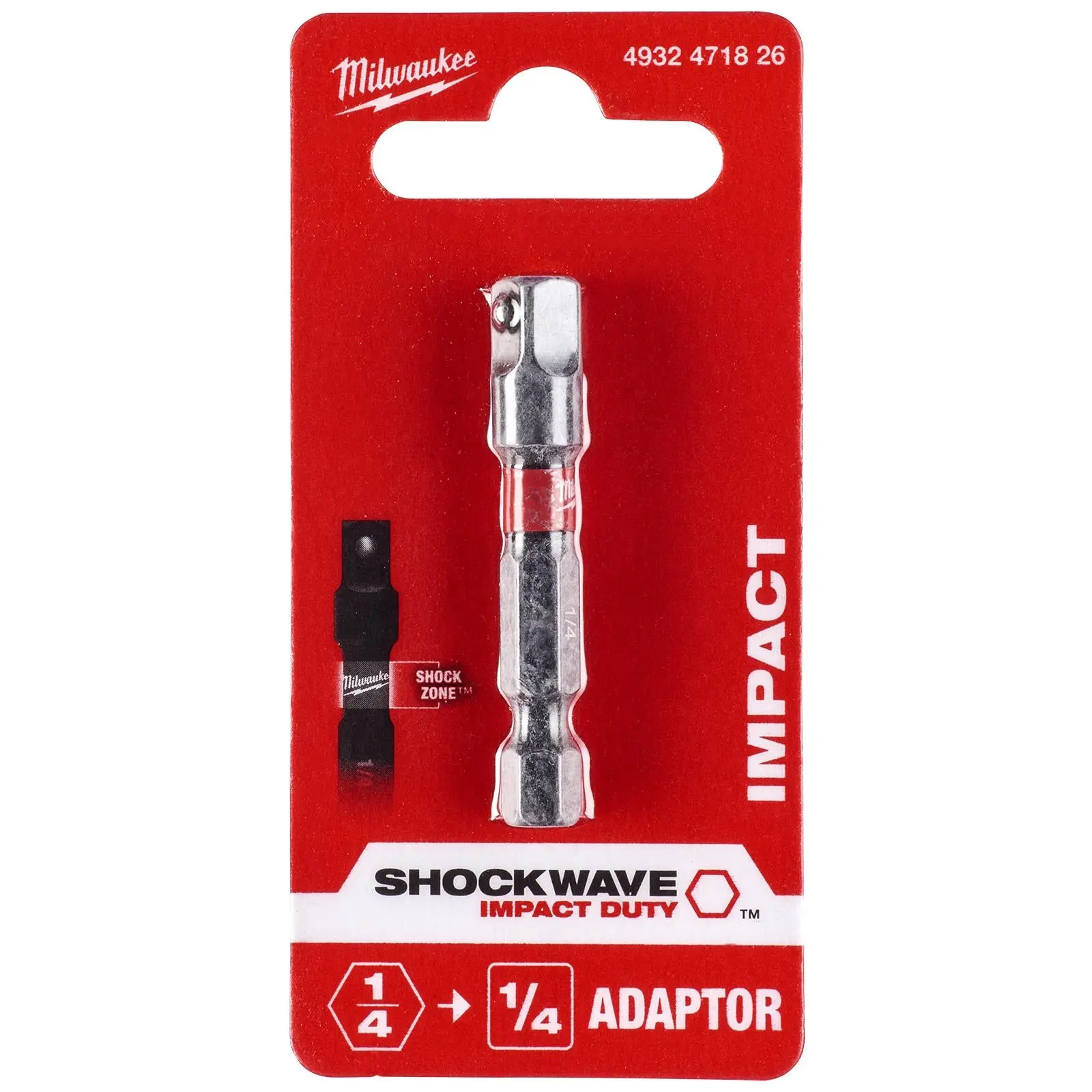 Milwaukee Impact Socket Adaptor 1/4" Hex to 1/4" Square Drive Shockwave Impact Duty - Image 2