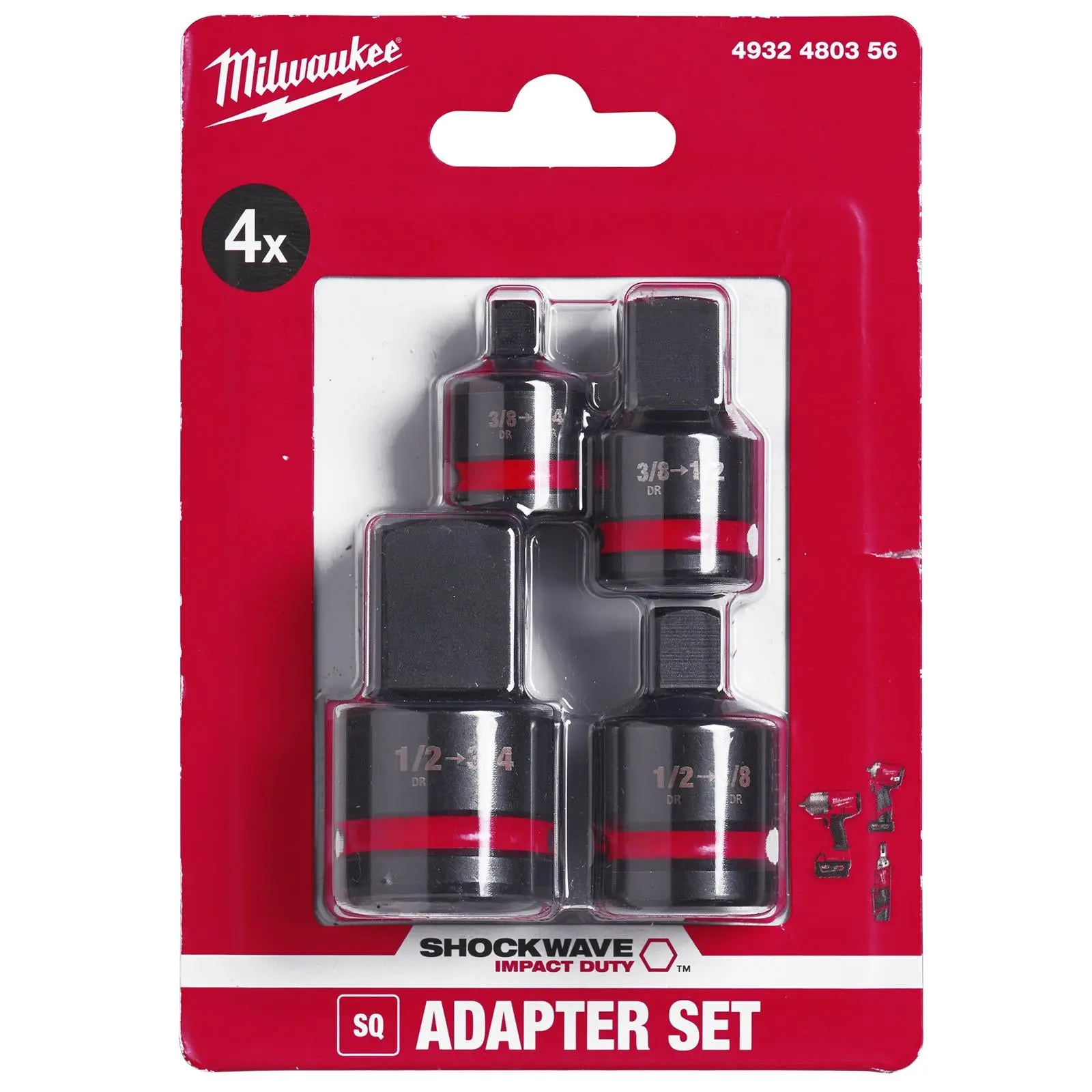 Milwaukee Impact Socket Adaptor Set 4 Piece SHOCKWAVE Impact Duty - Image 2