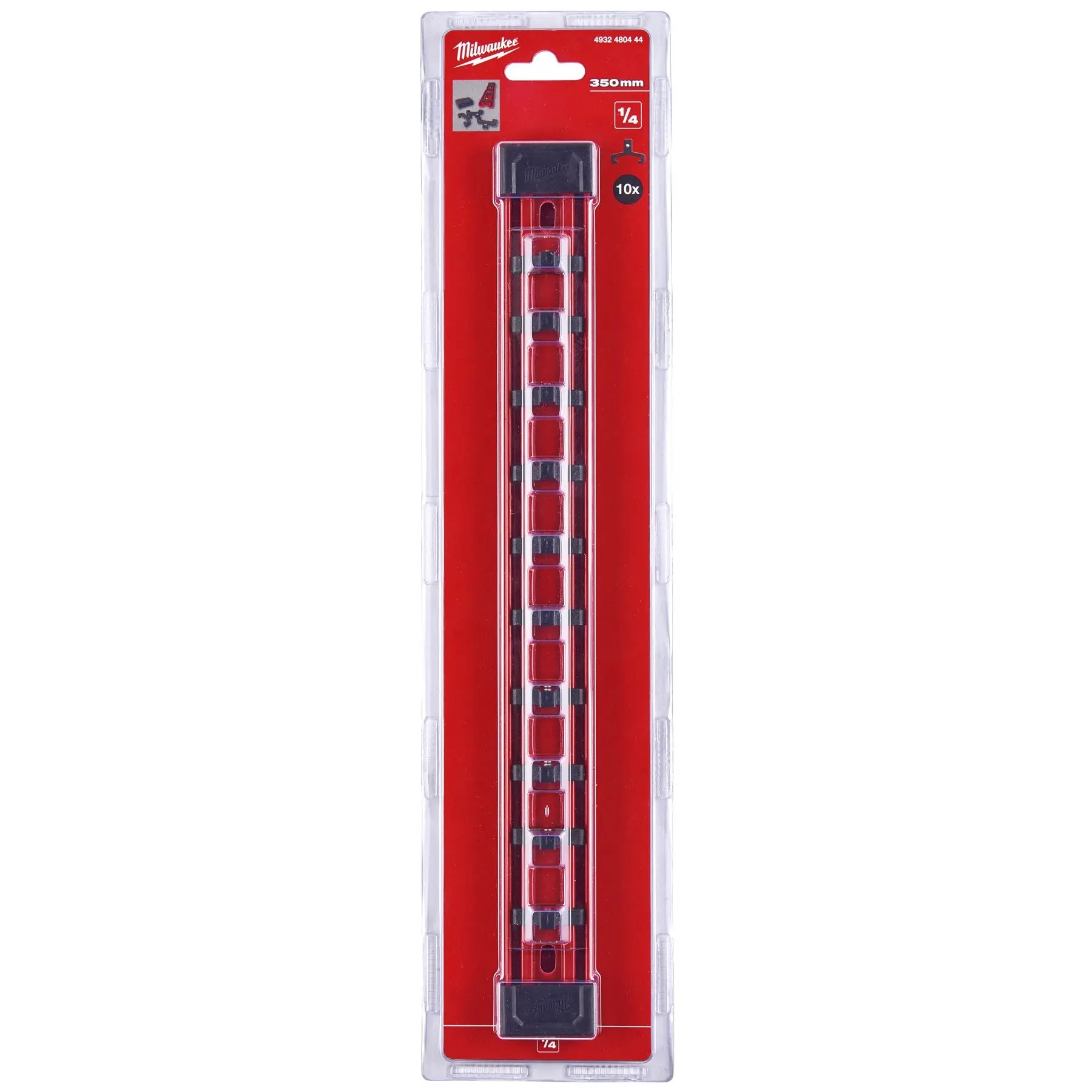 Milwaukee Impact Socket Rail 1/4" Drive 350mm with 10 Clips - Image 3