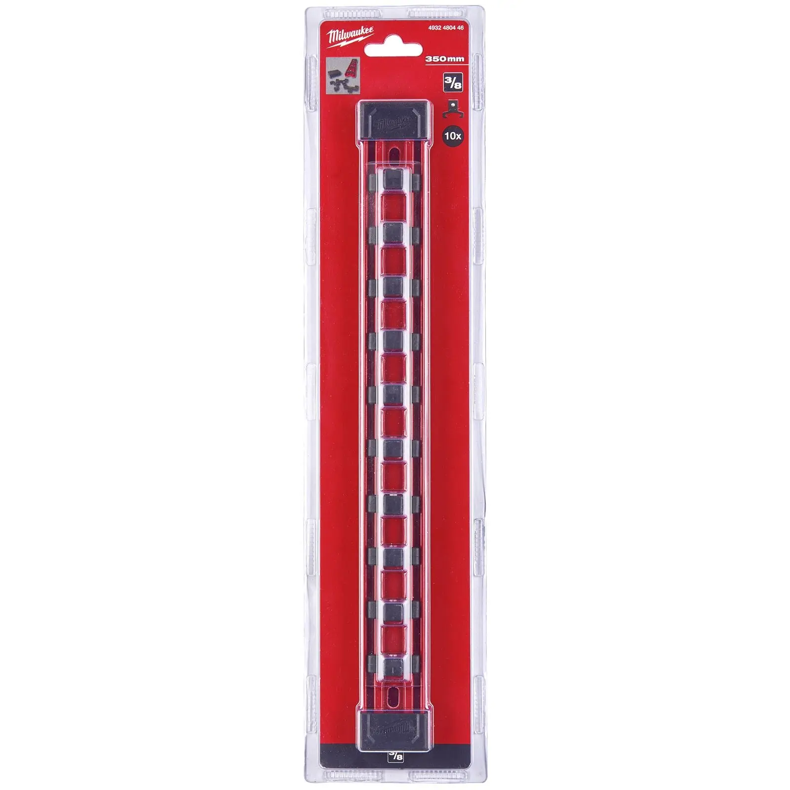 Milwaukee Impact Socket Rail 3/8" Drive 350mm with 10 Clips - Image 3