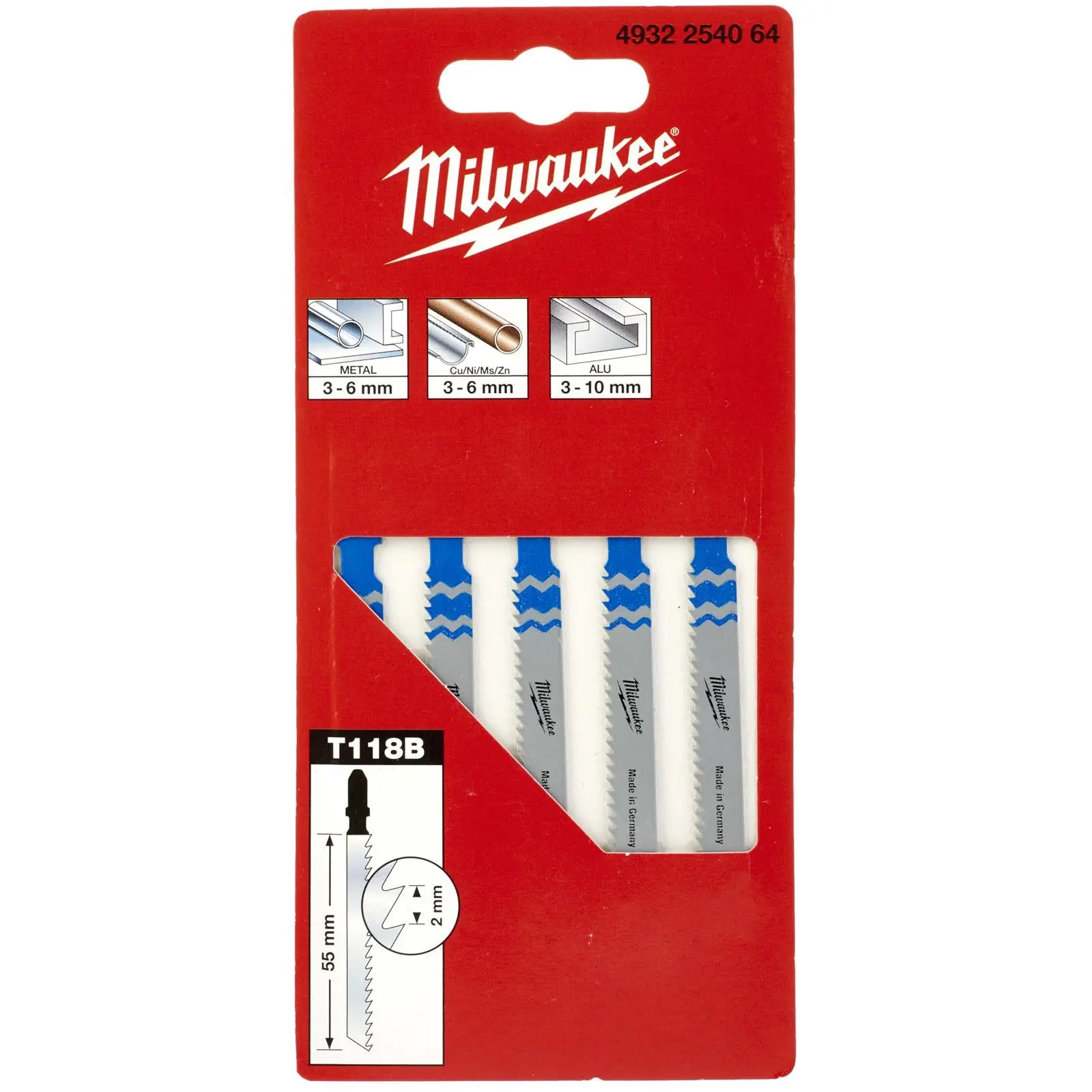 Milwaukee Jigsaw Blades for Metal 5 Pack Traditional Blade 55mm x 2mm T118B - Image 2