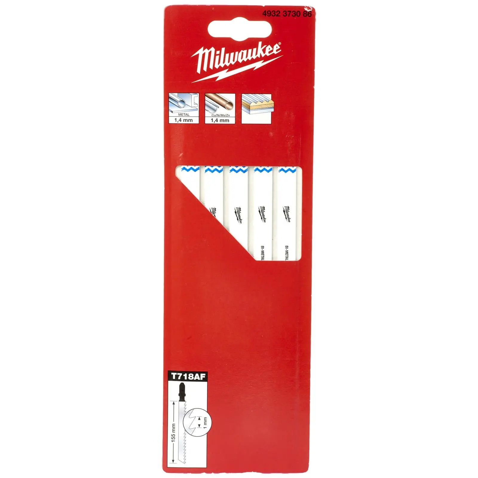 Milwaukee Jigsaw Blades Metal Universal Application Blade Bi-Metal 155mm x 1.0mm T718AF 5 Pieces