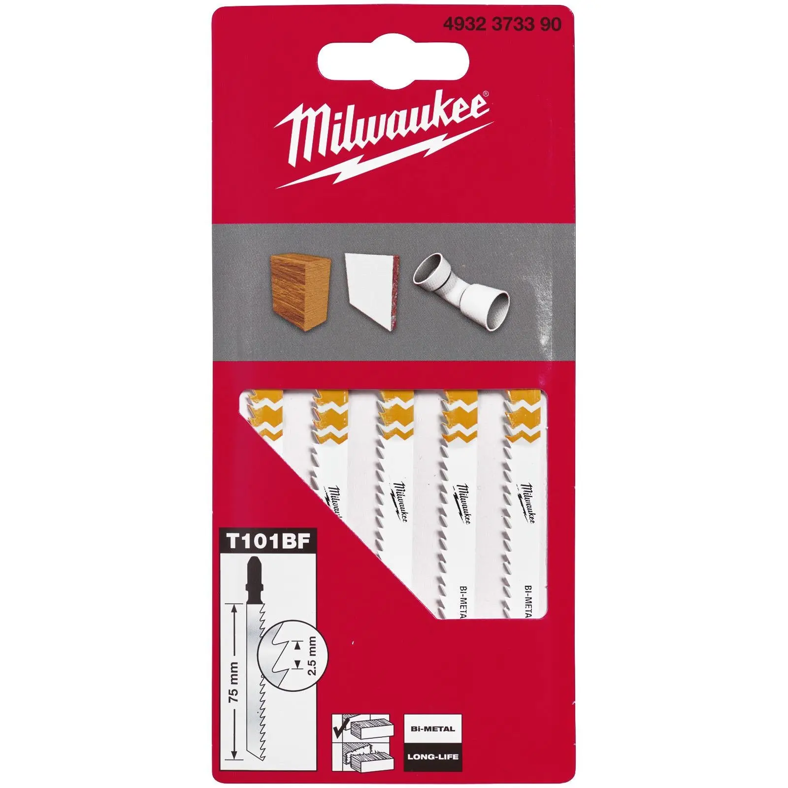 Milwaukee Jigsaw Blades Wood Plastic Clean Splinter Free Cutting Blade Bi-Metal 75mm x 2.5mm T101BF 5 Pieces