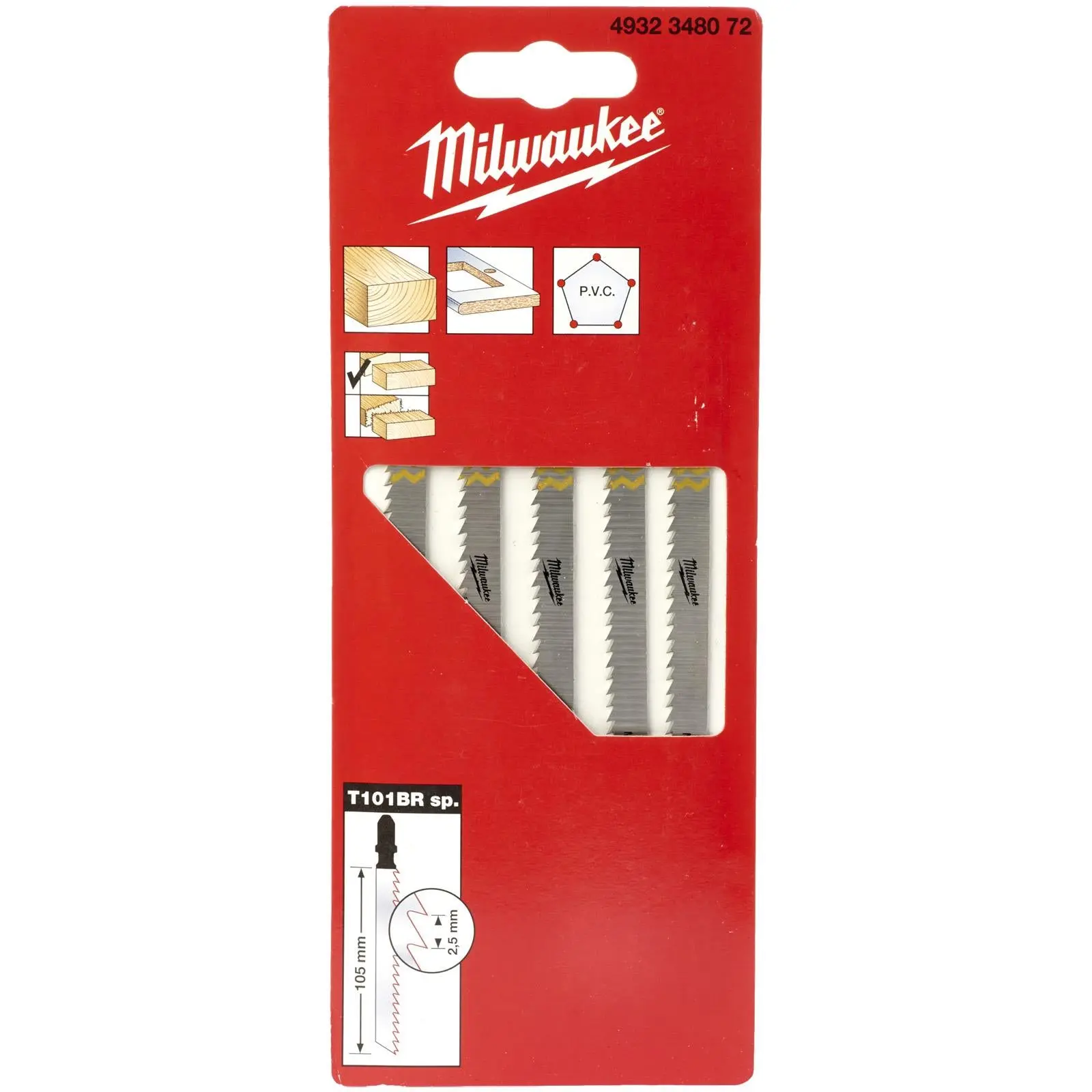 Milwaukee Jigsaw Blades Wood Plastic Kitchen Wortops Laminated Chipboard 105mm x 2.5mm T101BR SP 5 Pieces