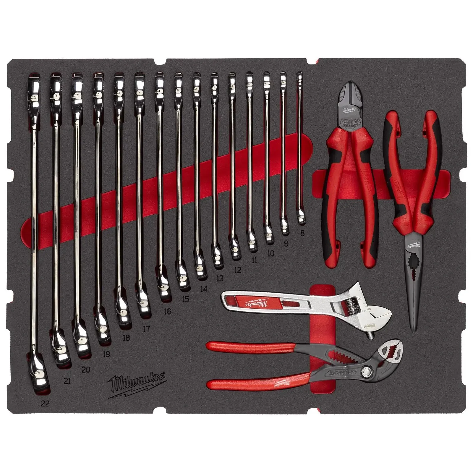 Milwaukee Max Bite Spanner and Plier Set in Packout Foam Insert 19 Piece