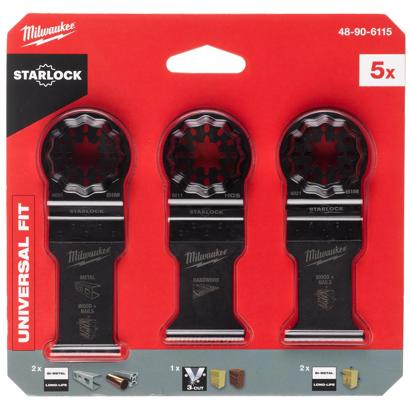 Milwaukee Multi Tool Wood and Metal Blade Set 5 Pieces Starlock
