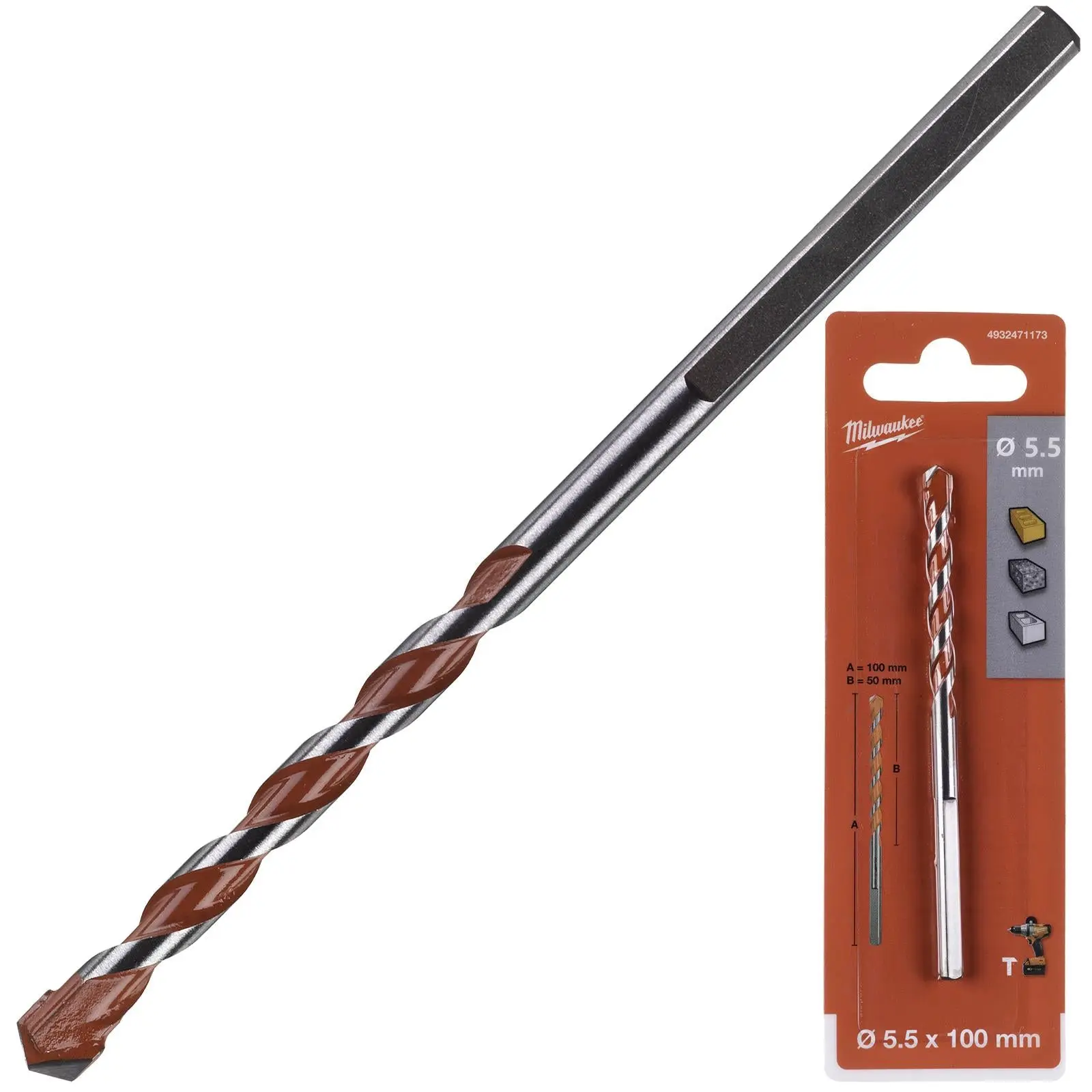 Milwaukee Premium Concrete Masonry Drill Bits 3 Flat Shank Hammer and Rotary - Image 16
