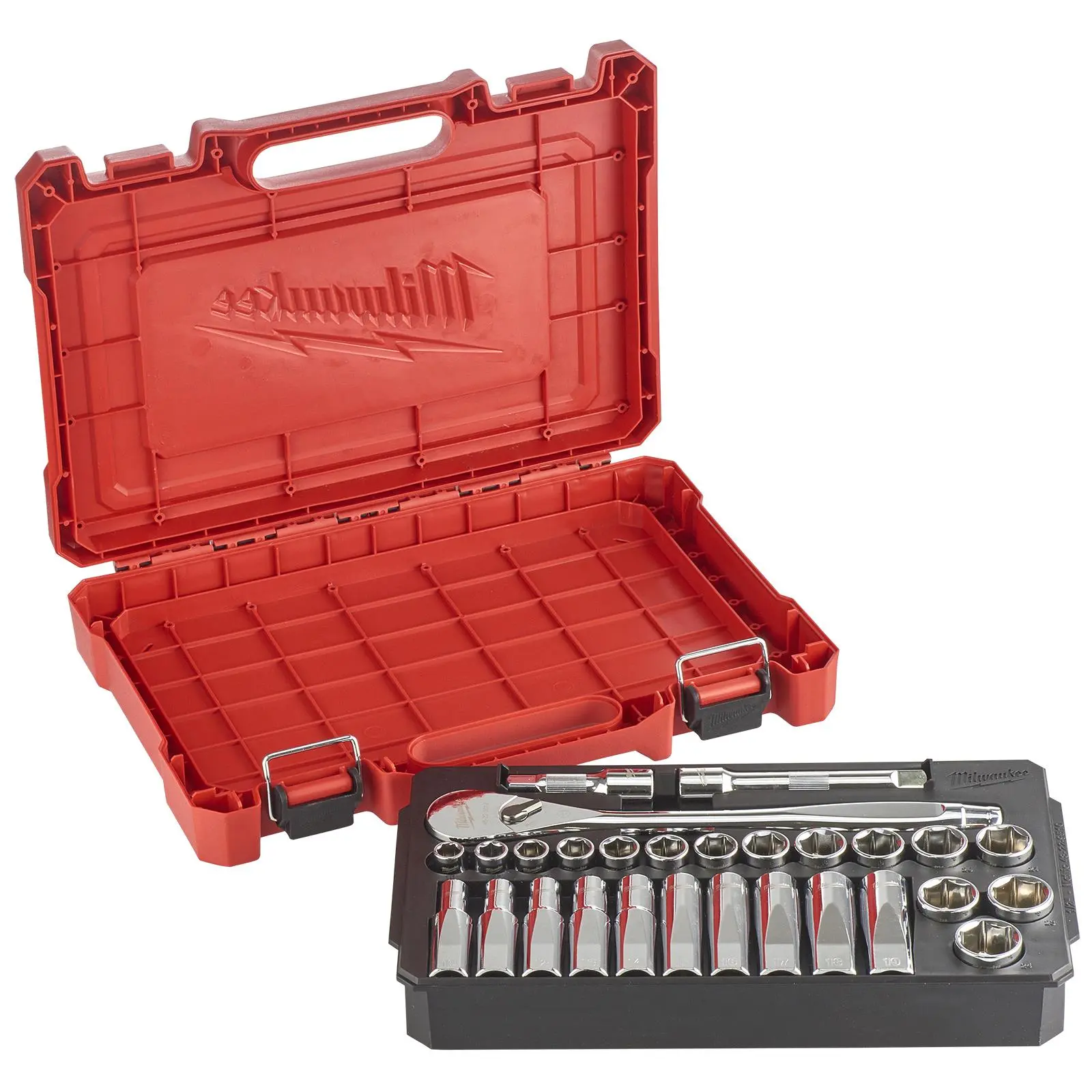 Milwaukee Ratchet and Socket Set 1/2" Drive 28 Piece 10-24mm 90 Tooth Ratchet - Image 3