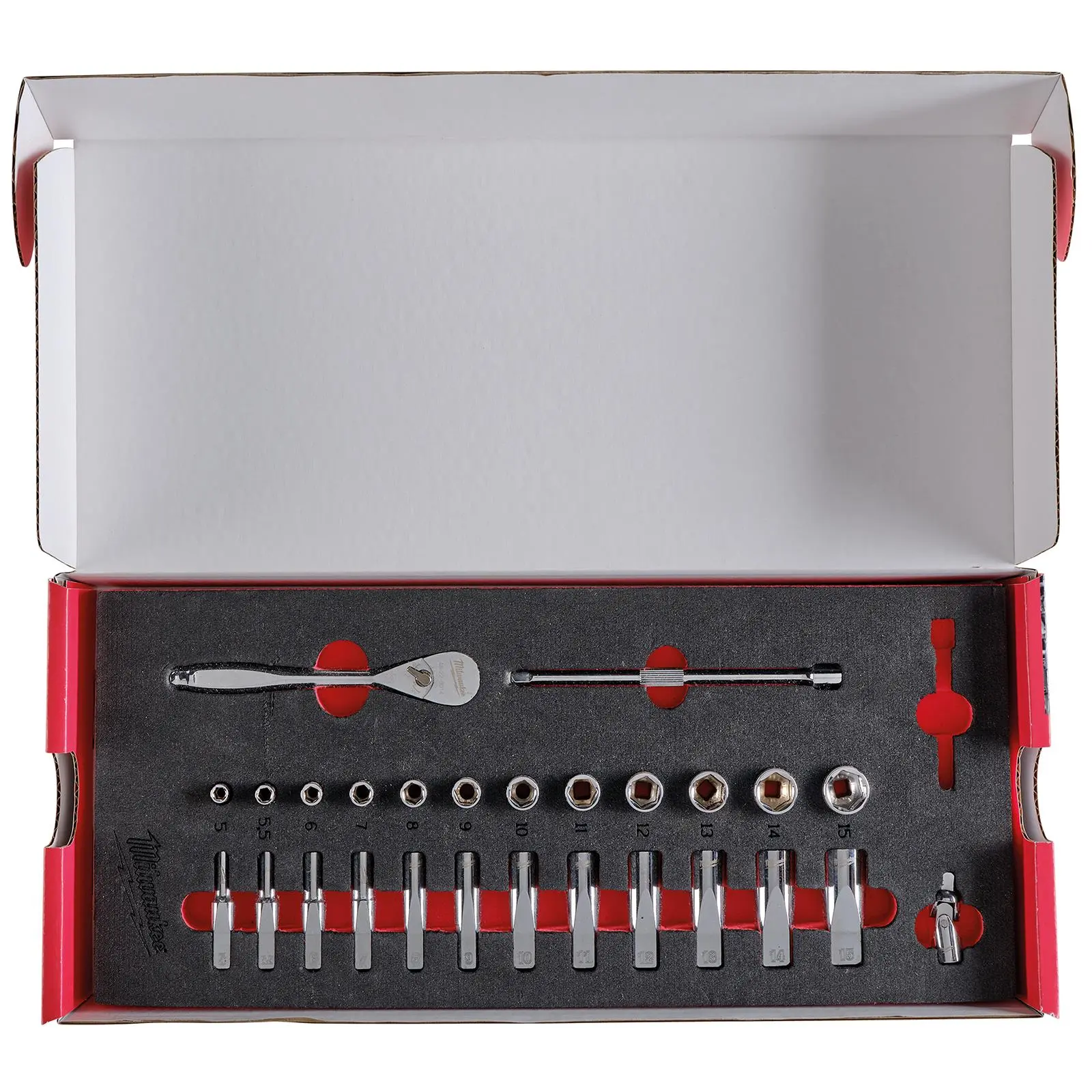 Milwaukee Ratchet and Socket Set 1/4" Drive Foam Insert Tray 28 Piece 5-15mm - Image 5