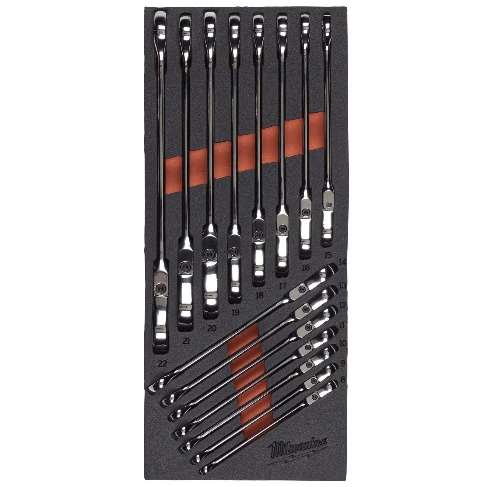 Milwaukee Ratchet Combination Spanner Set Flexi Head MAX BITE 15 Piece in Foam Insert - Image 3