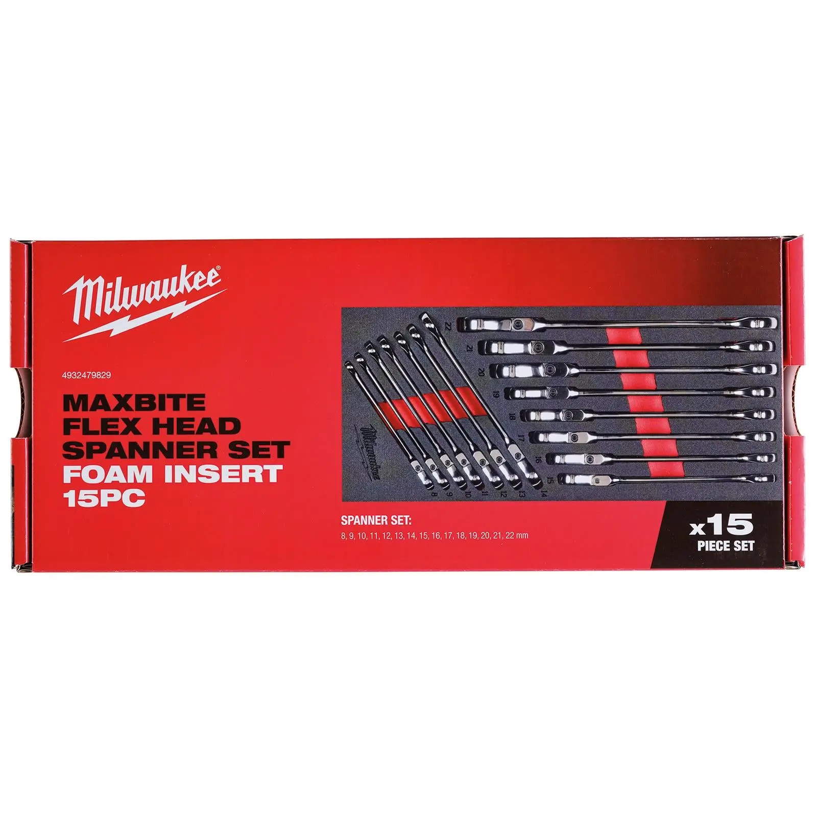 Milwaukee Ratchet Combination Spanner Set Flexi Head MAX BITE 15 Piece in Foam Insert - Image 4