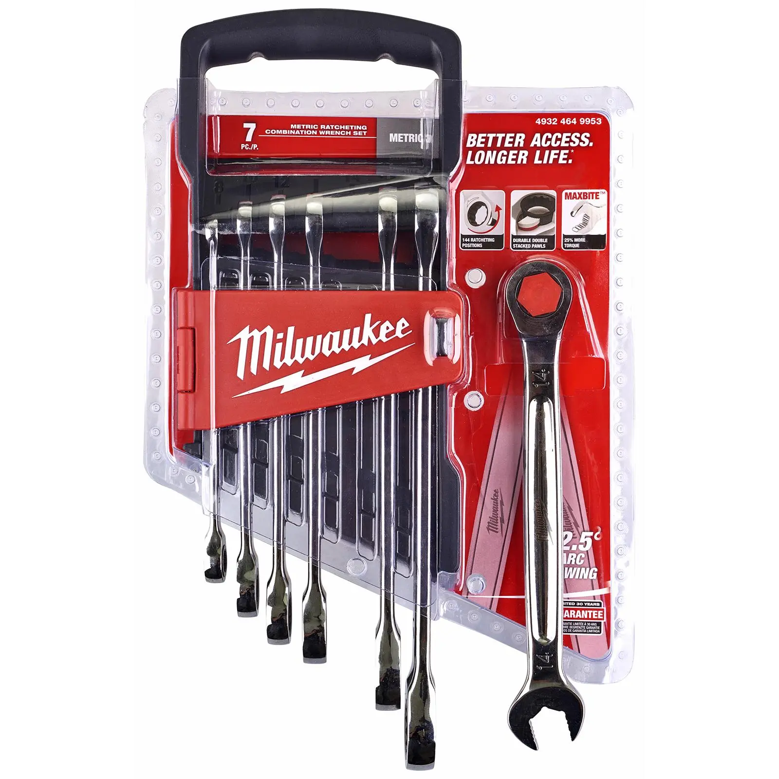 Milwaukee Ratchet Combination Spanner Set MAX BITE Fixed Head 7 Piece 8-17mm - Image 2